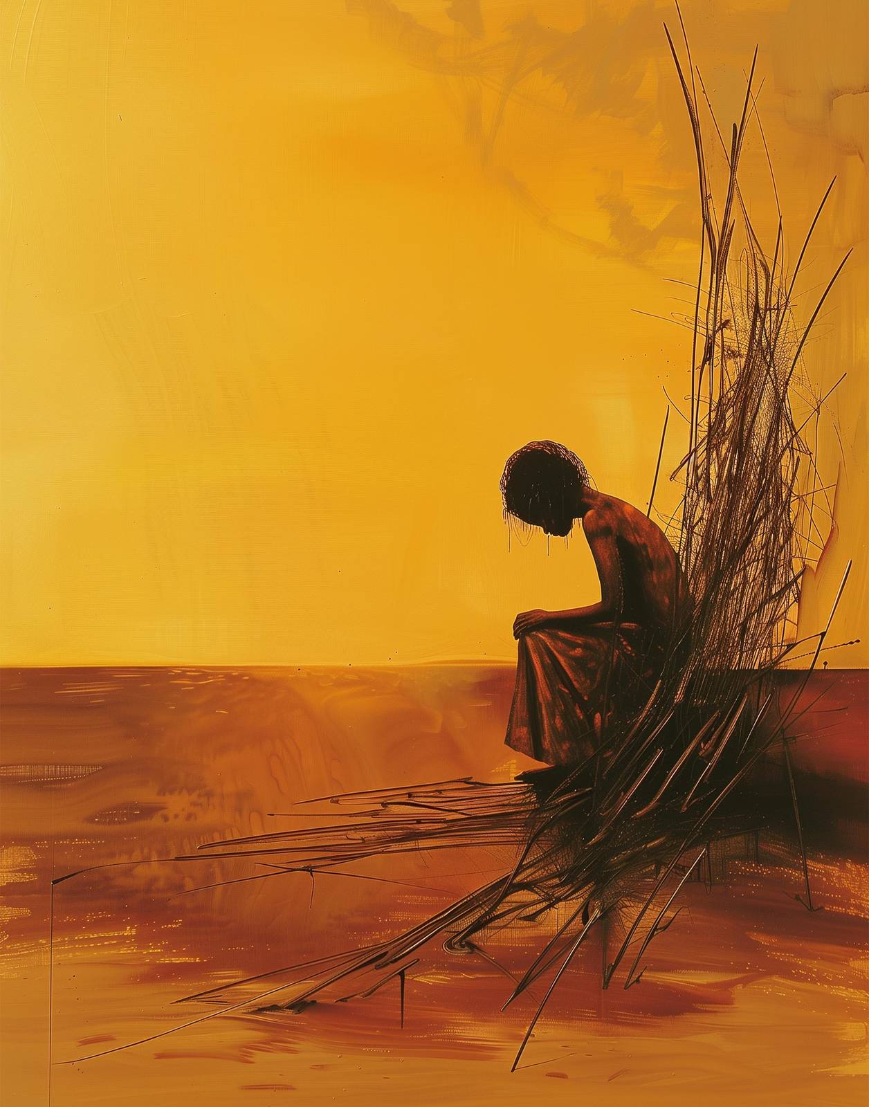 Abstract Figure Contemplation Yellow Wall Art
