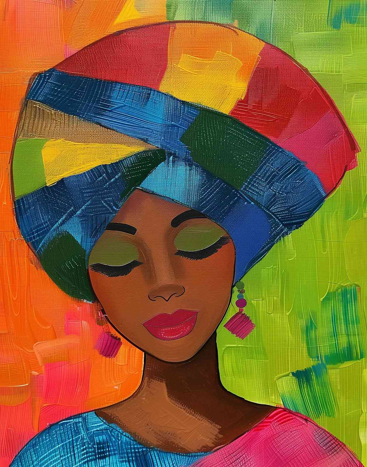 Vibrant Woman Turban Wall Art - Modern Wall Art