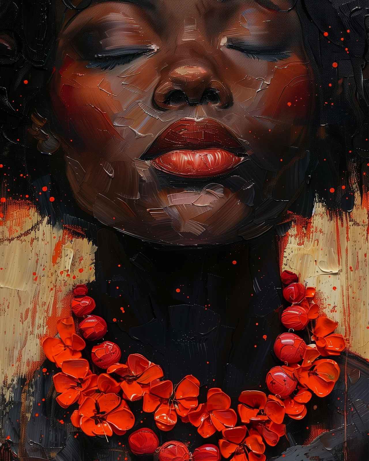 Vibrant Woman Portrait Red Necklace Wall Art