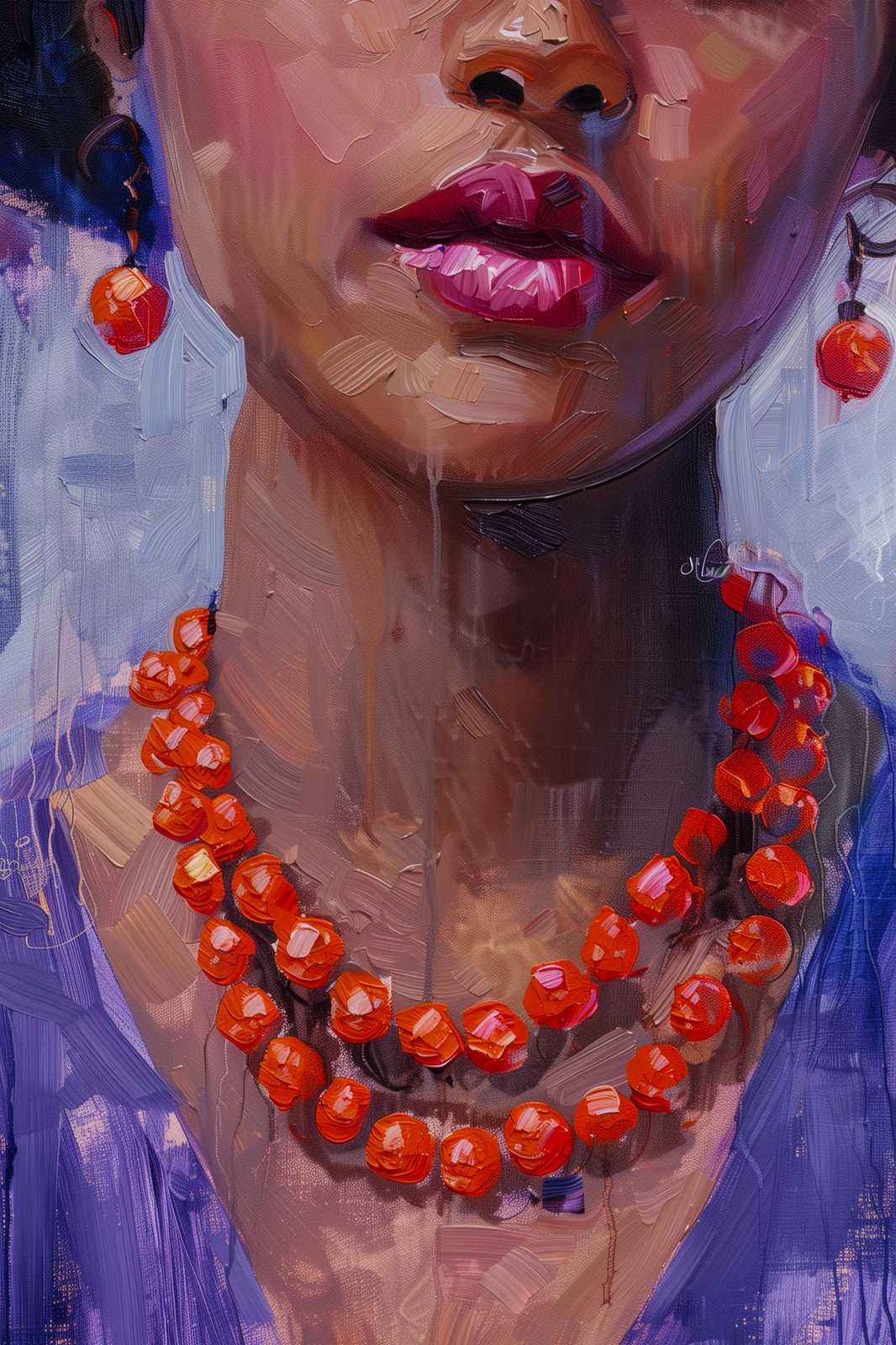 Vibrant Red Lips & Coral Necklace Wall Art