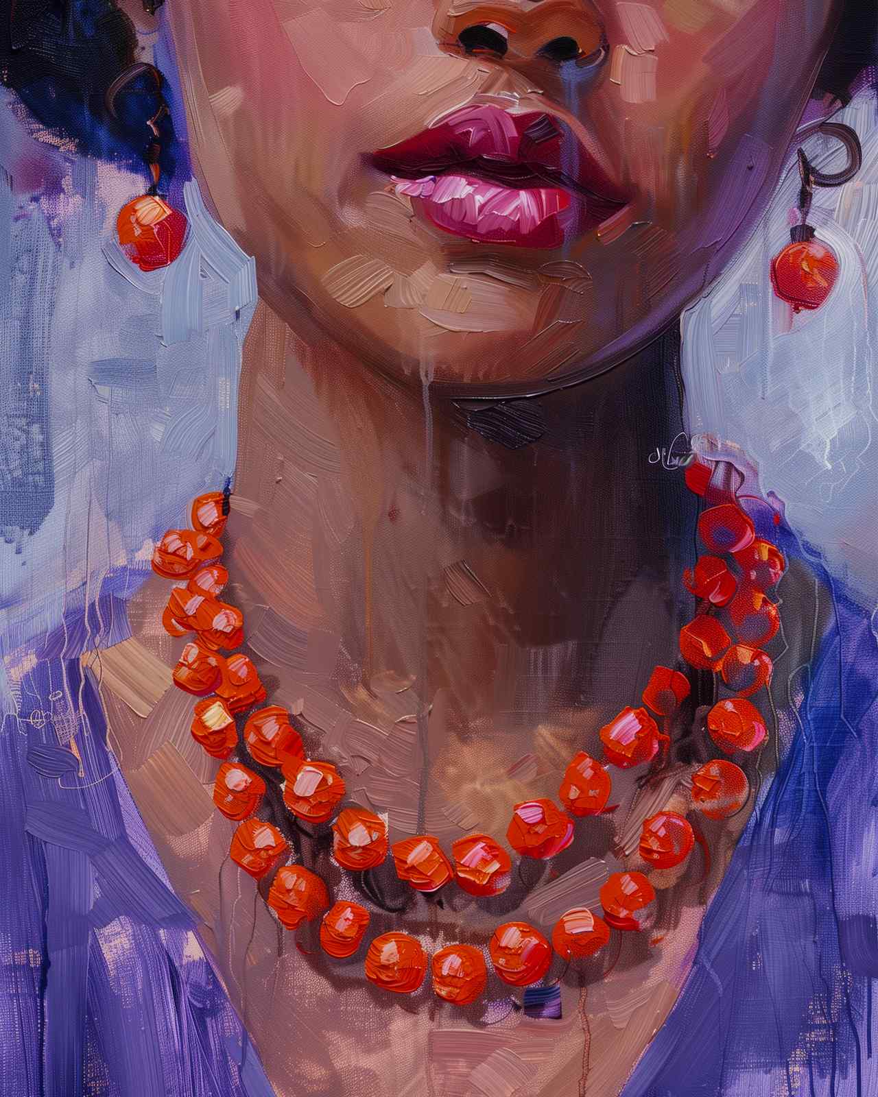 Vibrant Portrait Lady Red Beads Wall Art
