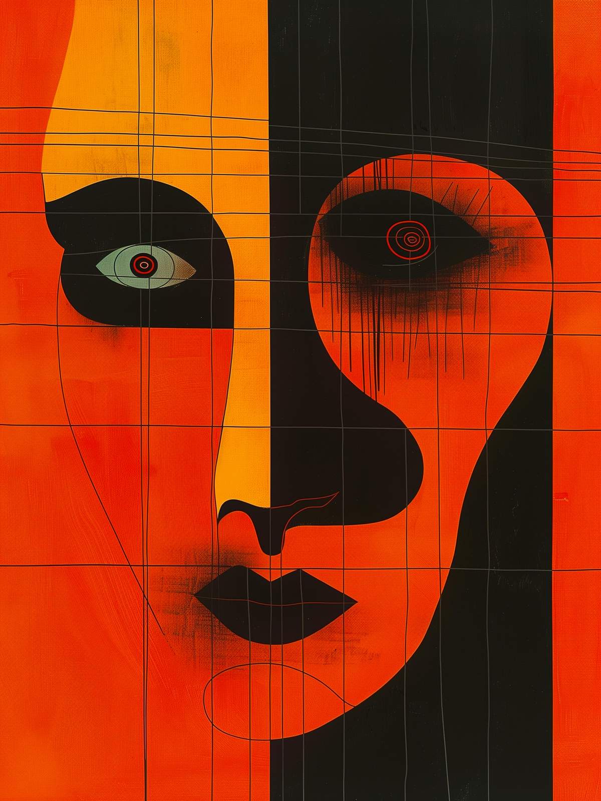 Abstract Face Orange Black Wall Art