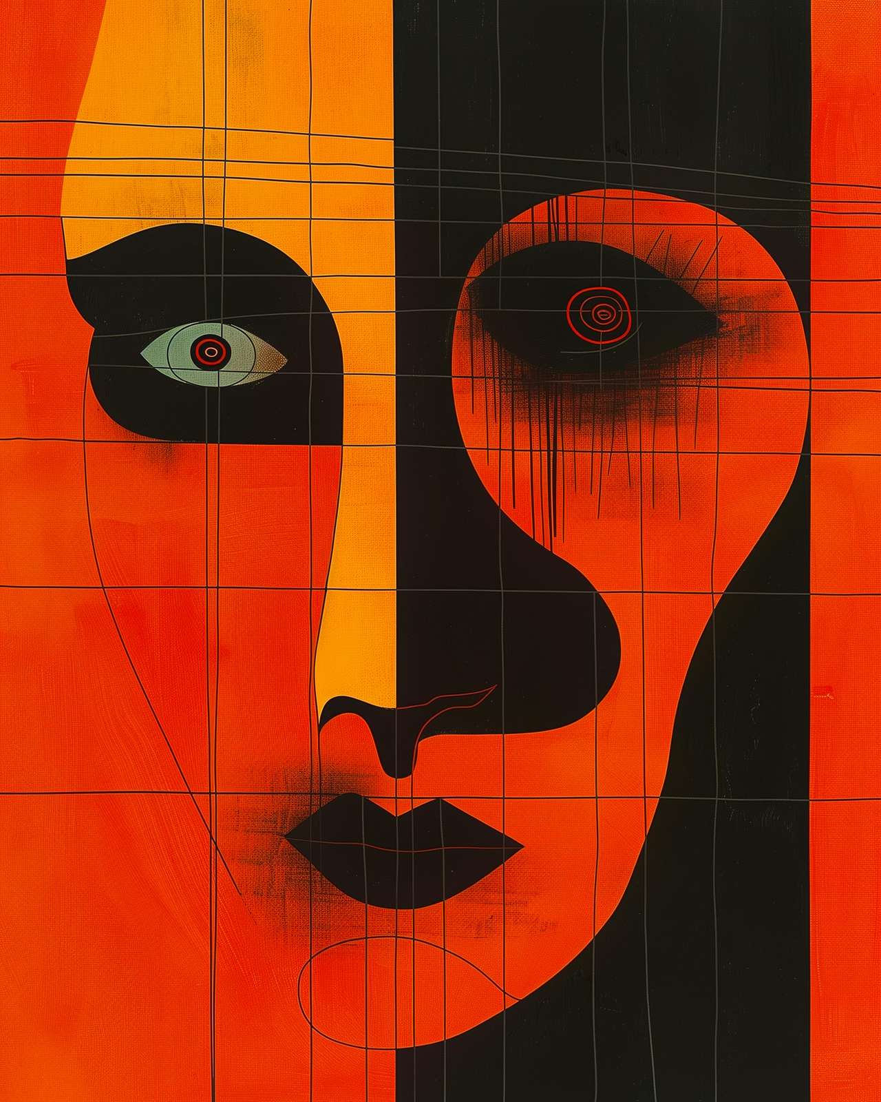 Abstract Face Geometric Orange Wall Art