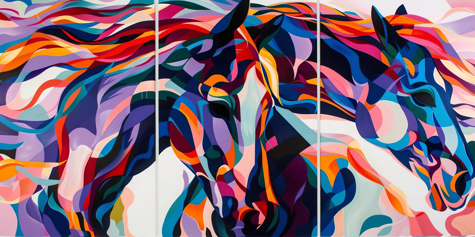 Vibrant Equine Flow: Modern Horse Wall Art