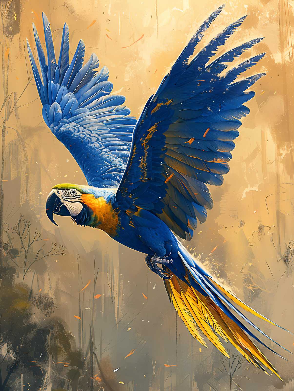 Vibrant Blue Macaw Tropical Flight Wall Art