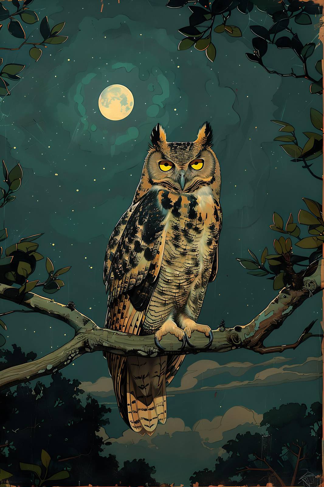 Majestic Owl Under Moonlit Sky Wall Art