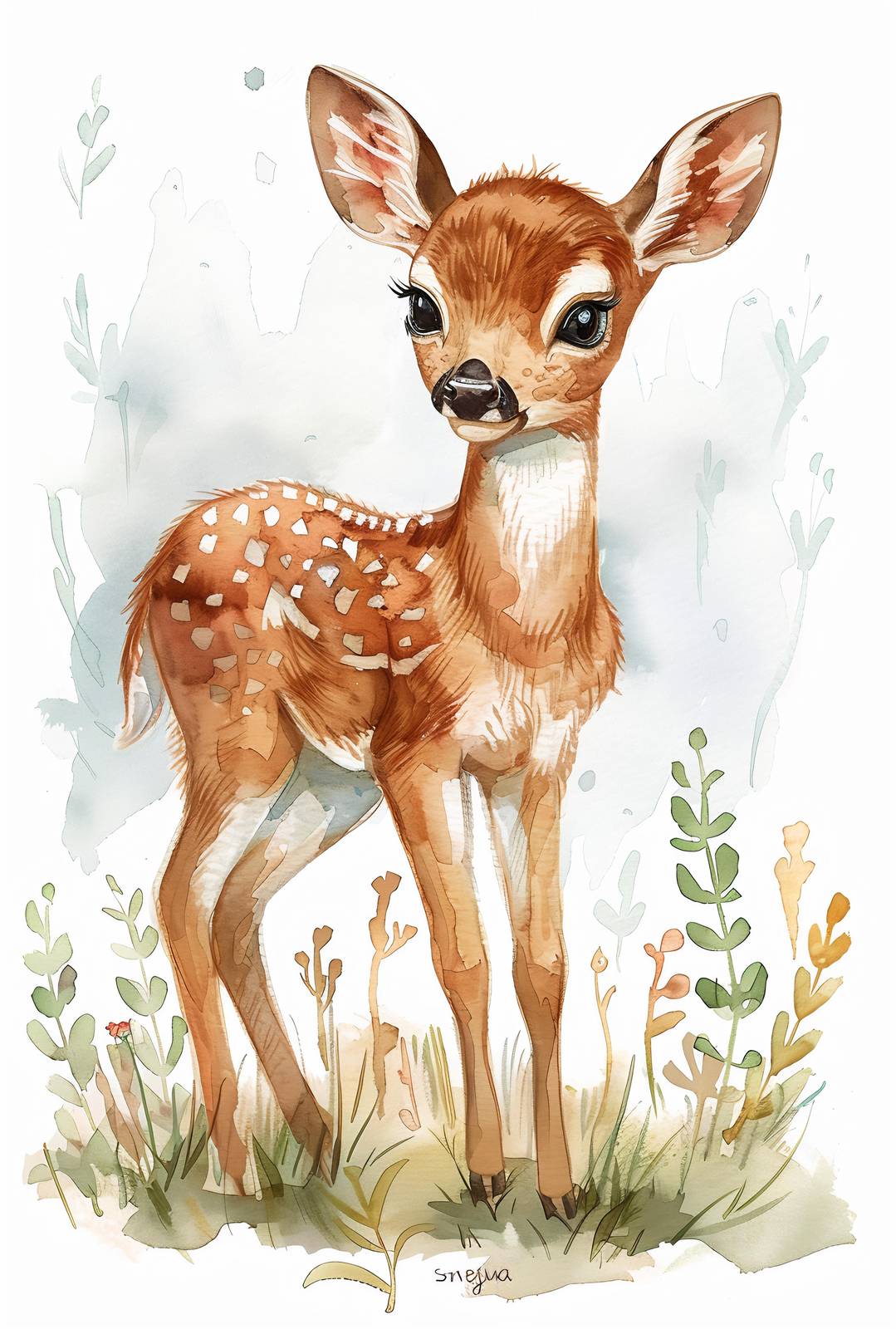 Adorable Fawn Watercolor Nursery Wall Art Wall Art