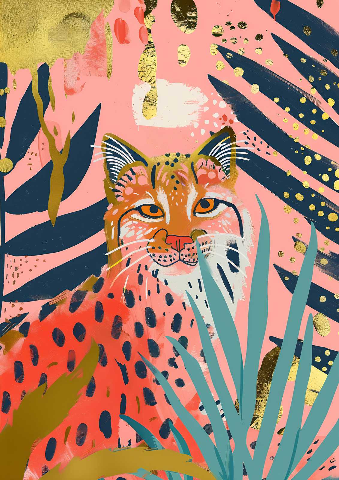 Vibrant Bobcat Jungle Art Wall Art