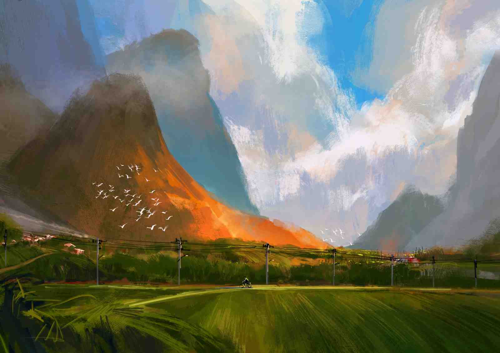 Majestic Mountain Landscape with Birds Wall Art