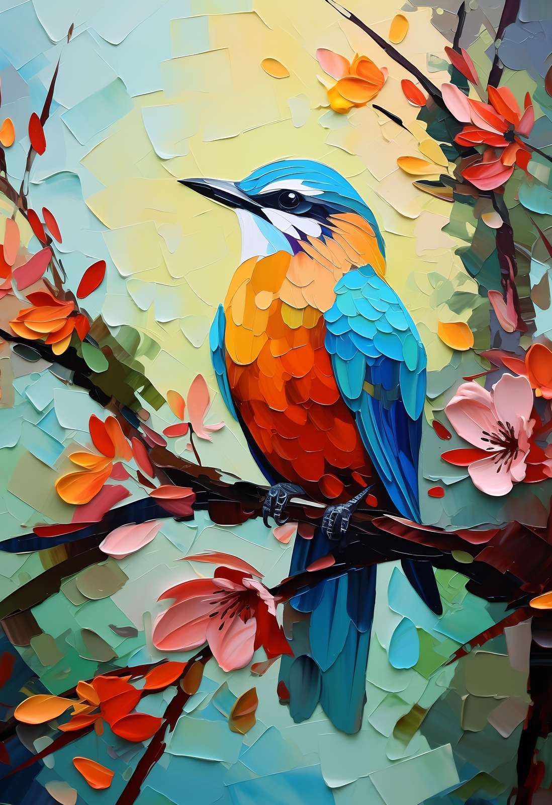 Vibrant Kingfisher on Blossom Branch Wall Art