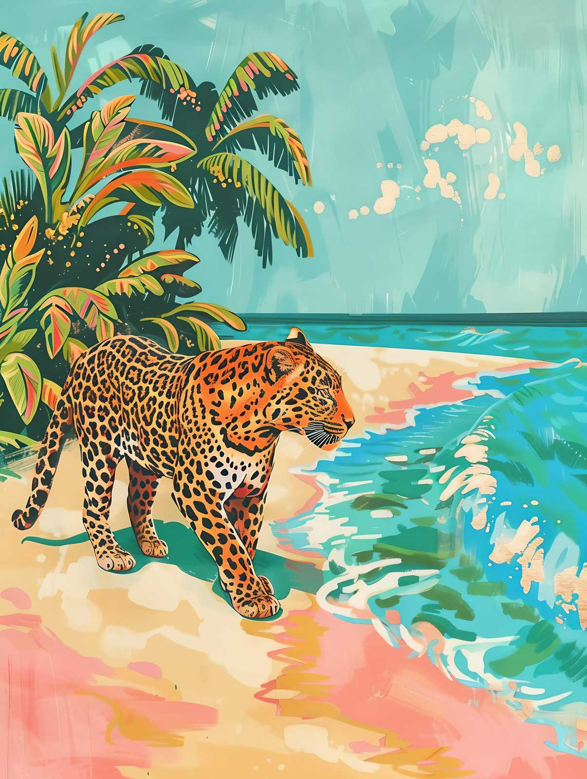 Majestic Leopard Beach Tropical Wall Art