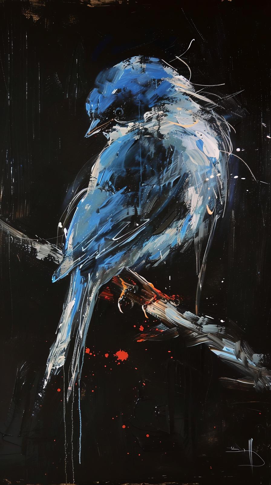 Vibrant Blue Bird Abstract Wall Art Wall Art