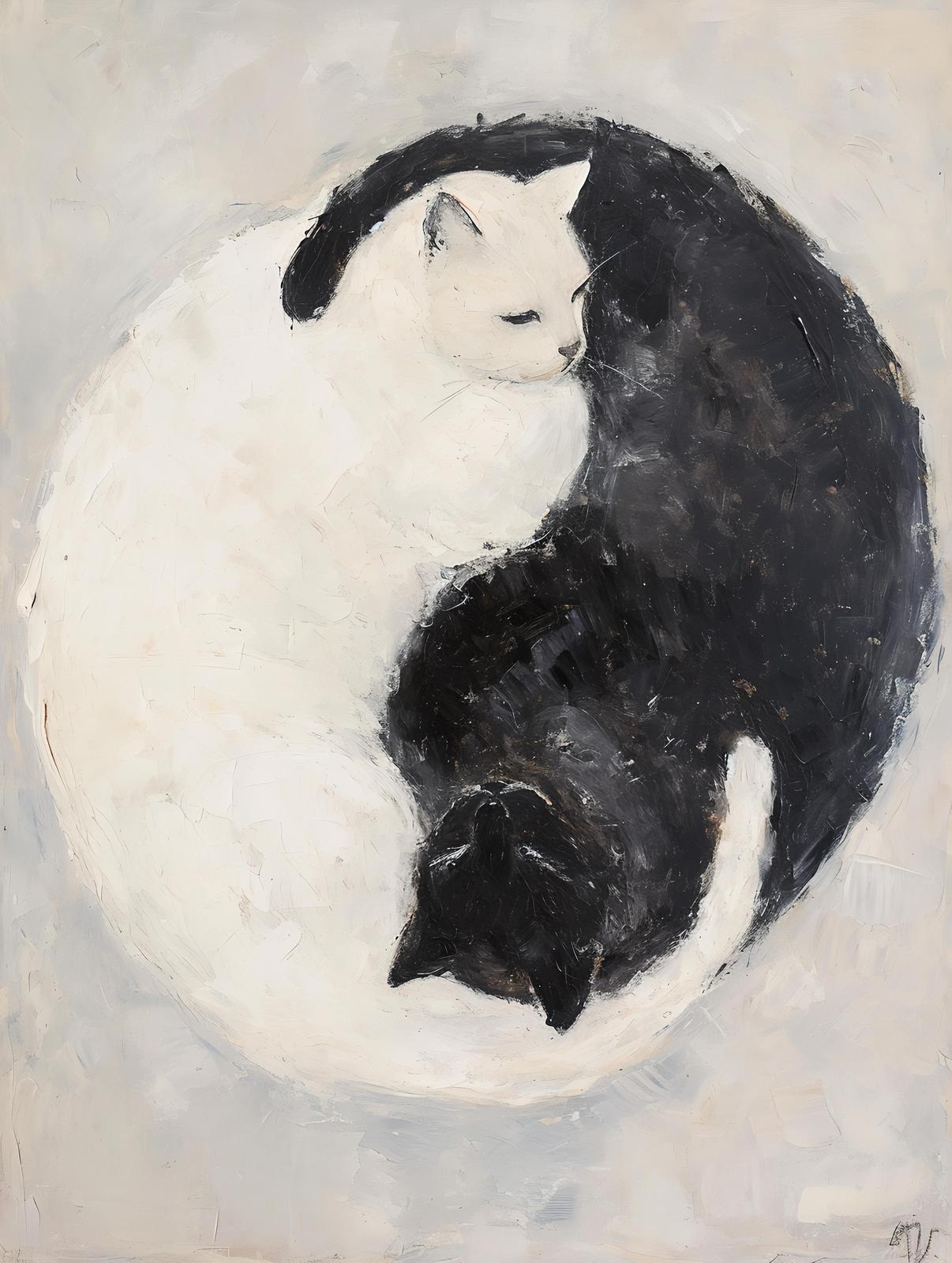Yin Yang Cat Harmony Abstract Wall Art