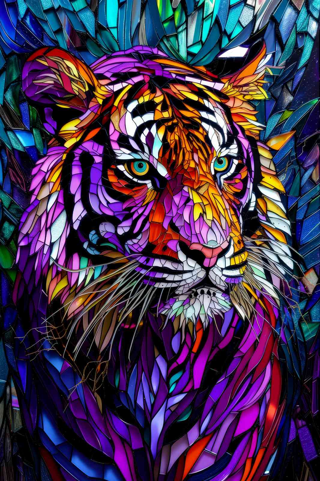 Vibrant Stained Glass Tiger Wall Art Art