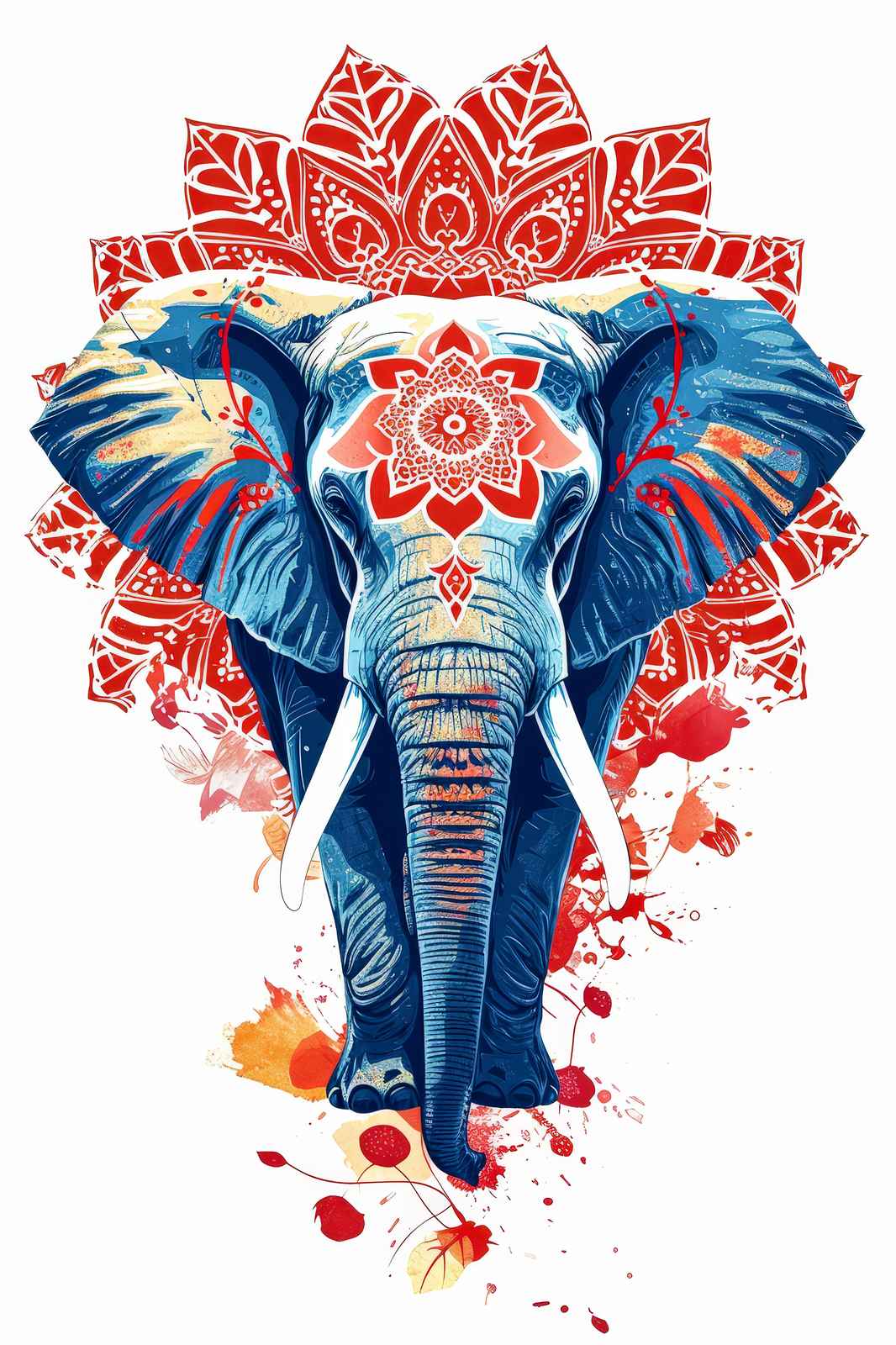 Majestic Blue Elephant Mandala Wall Art