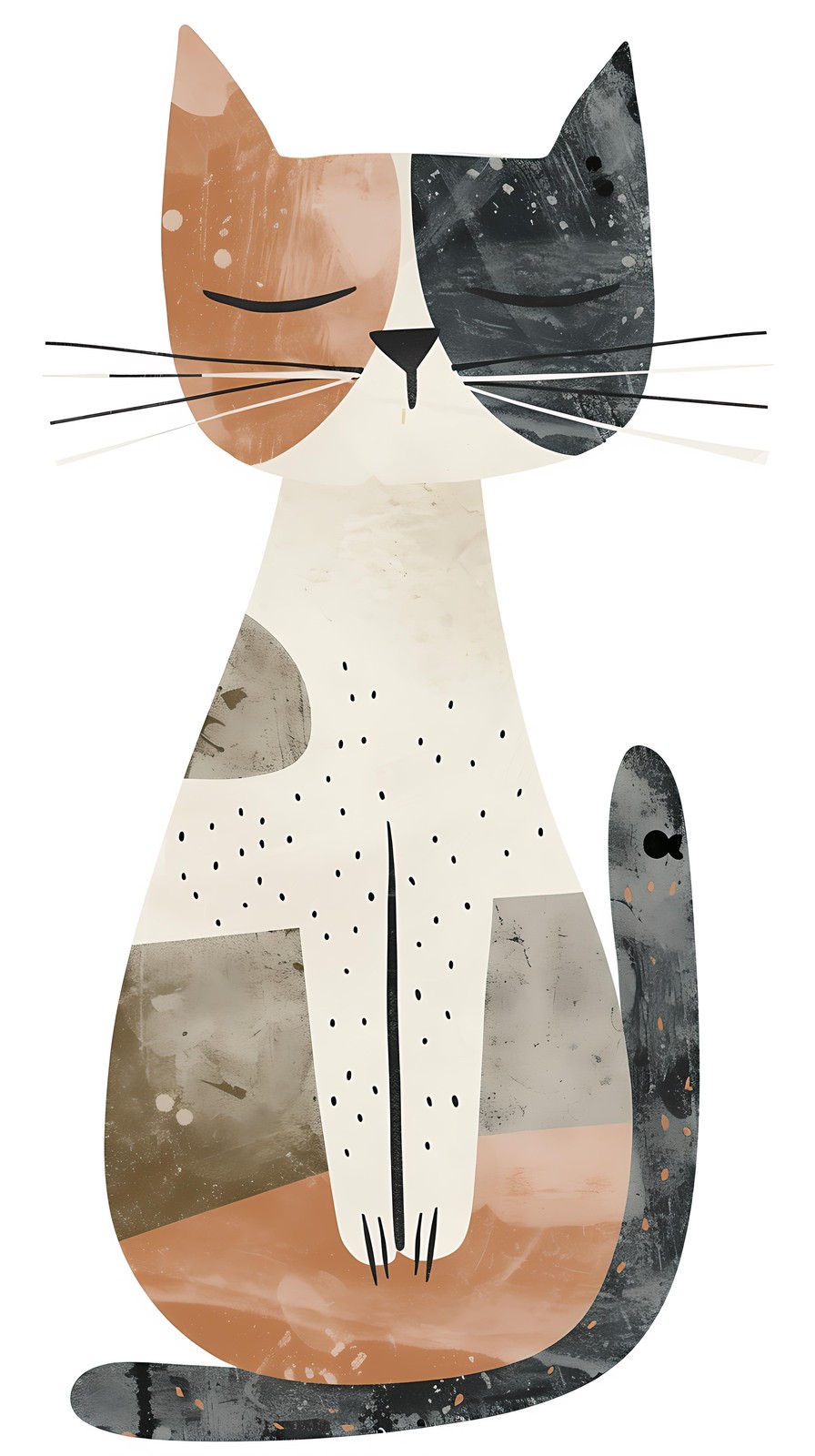 Whimsical Calico Cat Mid-Century Modern Wall Art