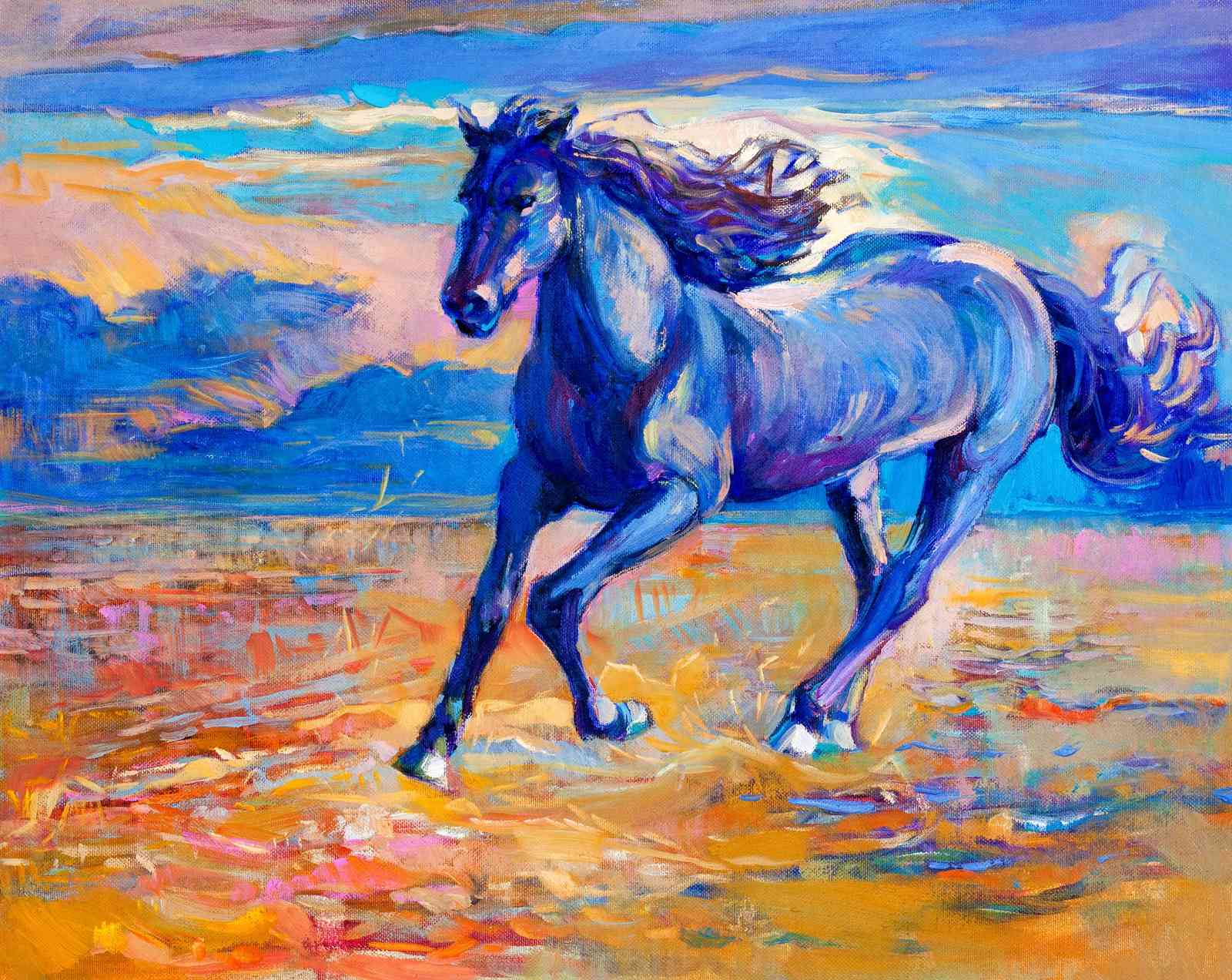 Majestic Blue Horse Running Wall Art