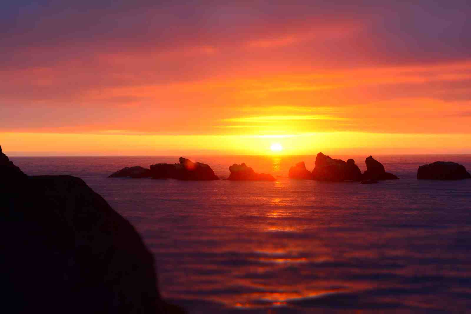 Vibrant Sunset Ocean Rocks Wall Art
