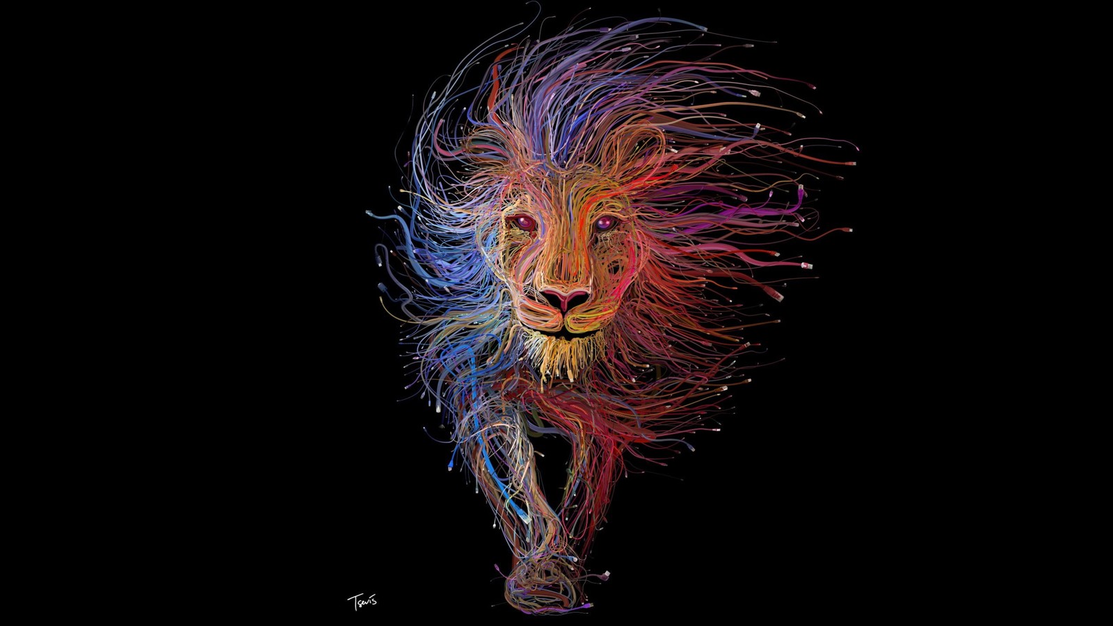 Vibrant Lion Flow Art Wall Art
