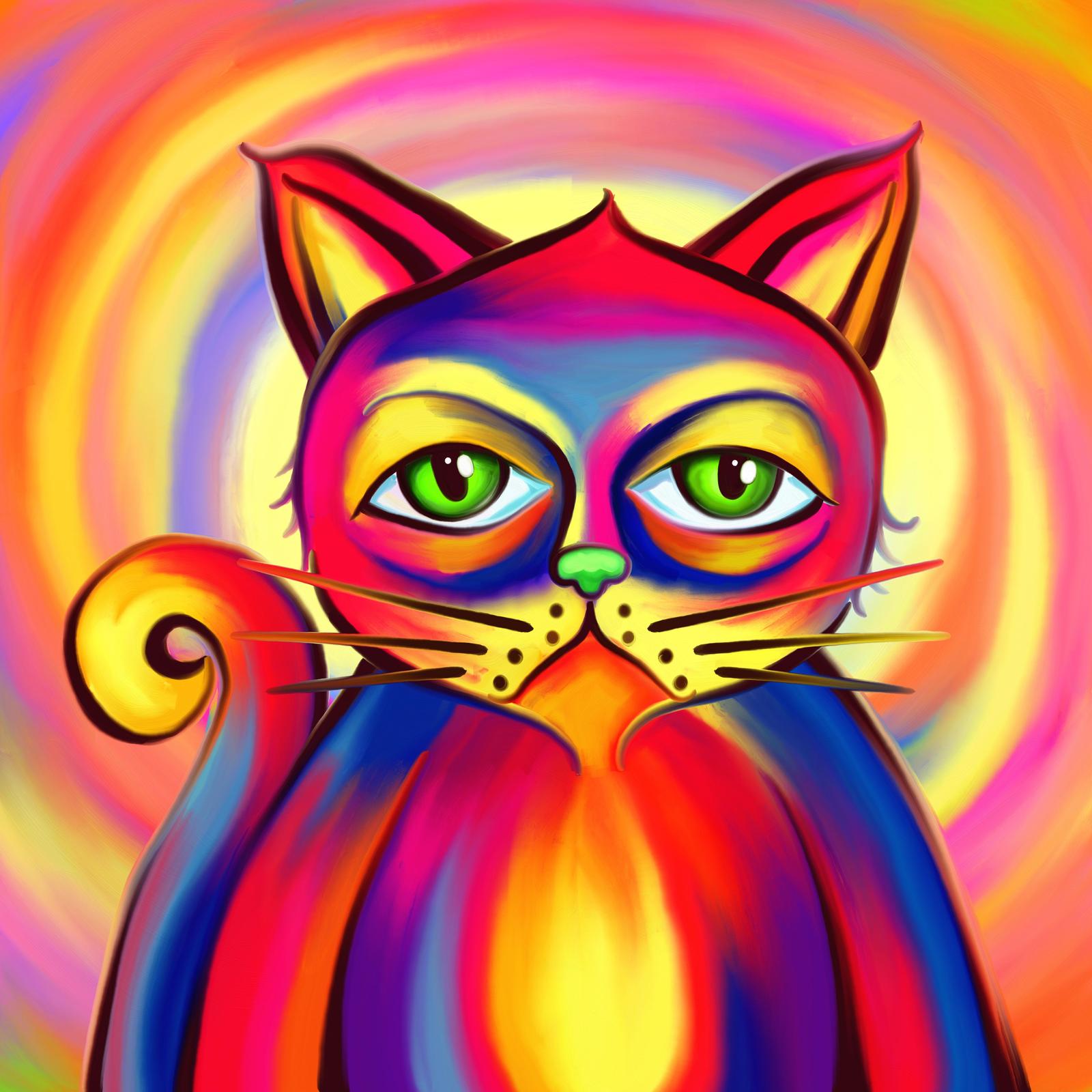 Vibrant Cat Portrait Wall Art - Whimsical Pet Art