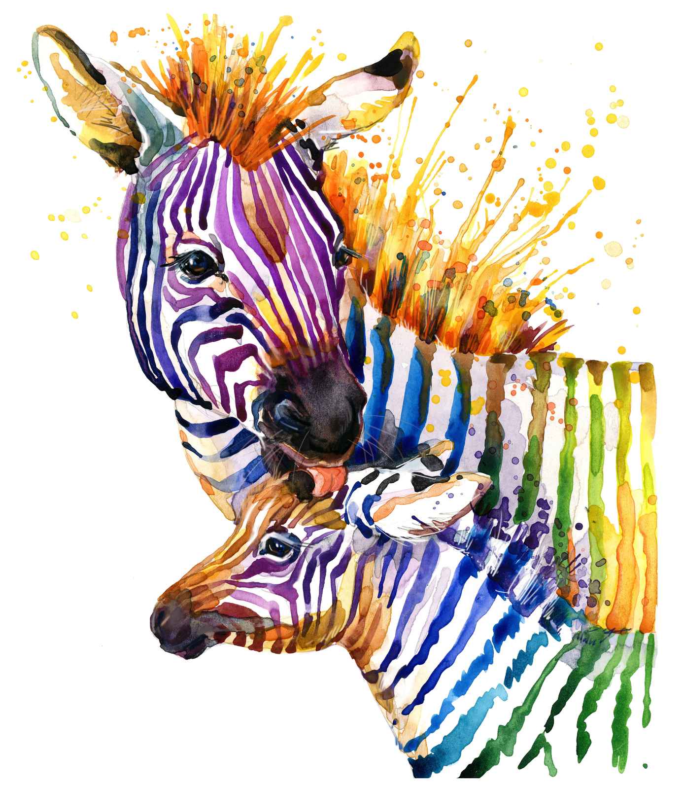 Vibrant Watercolor Zebras Wall Art