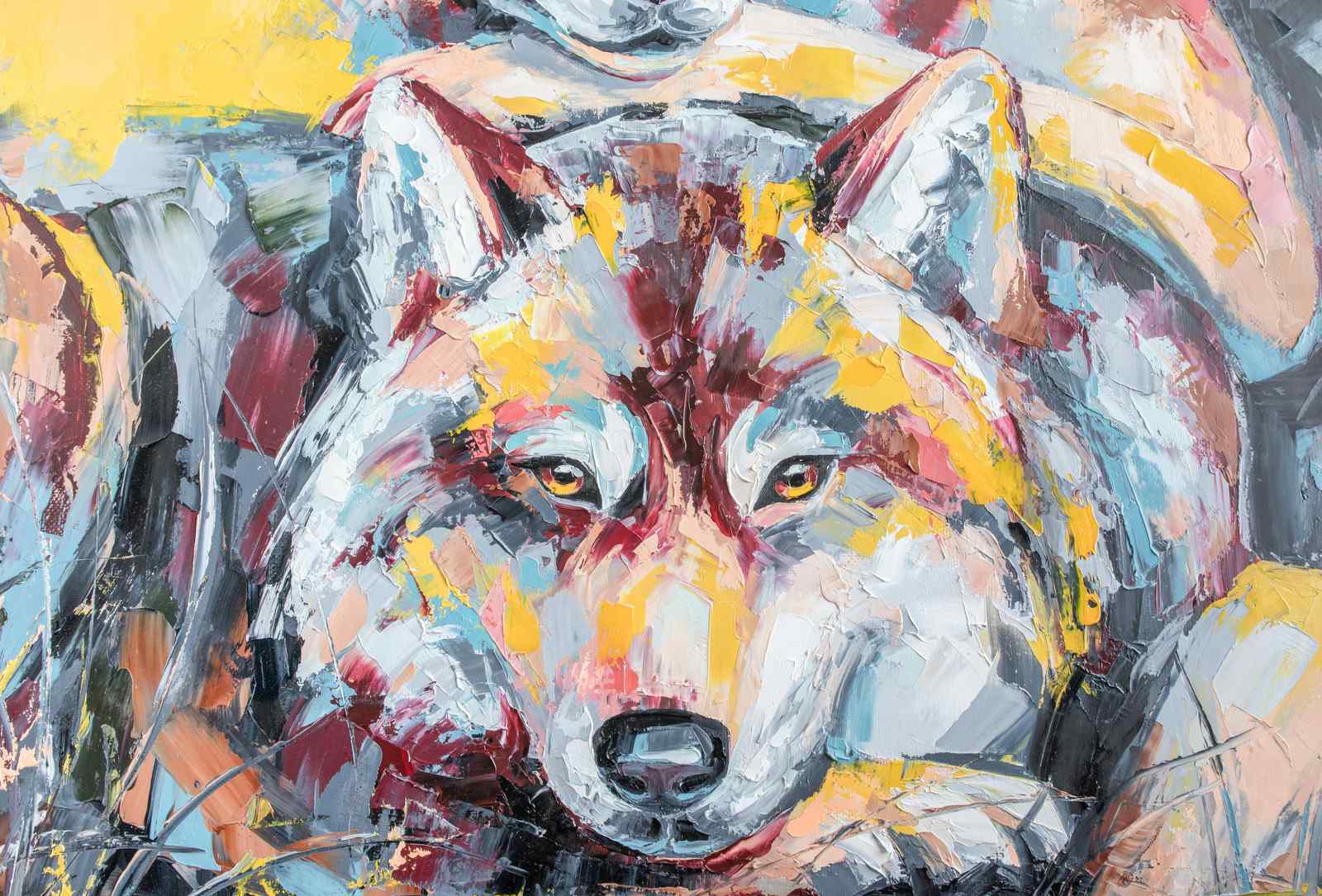 Vibrant Wolf Portrait Textured Wall Art