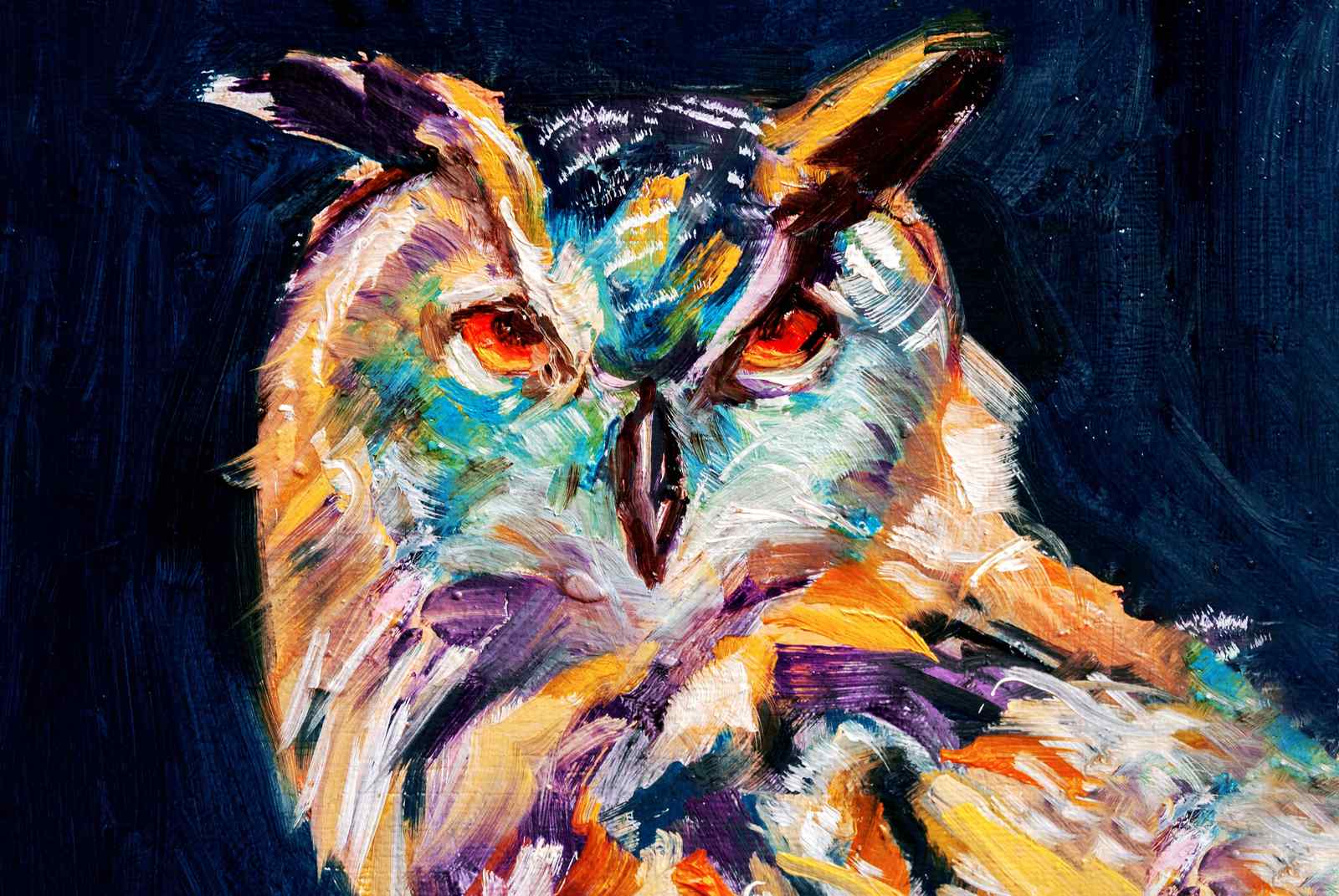 Vibrant Owl Oil Painting Wall Art