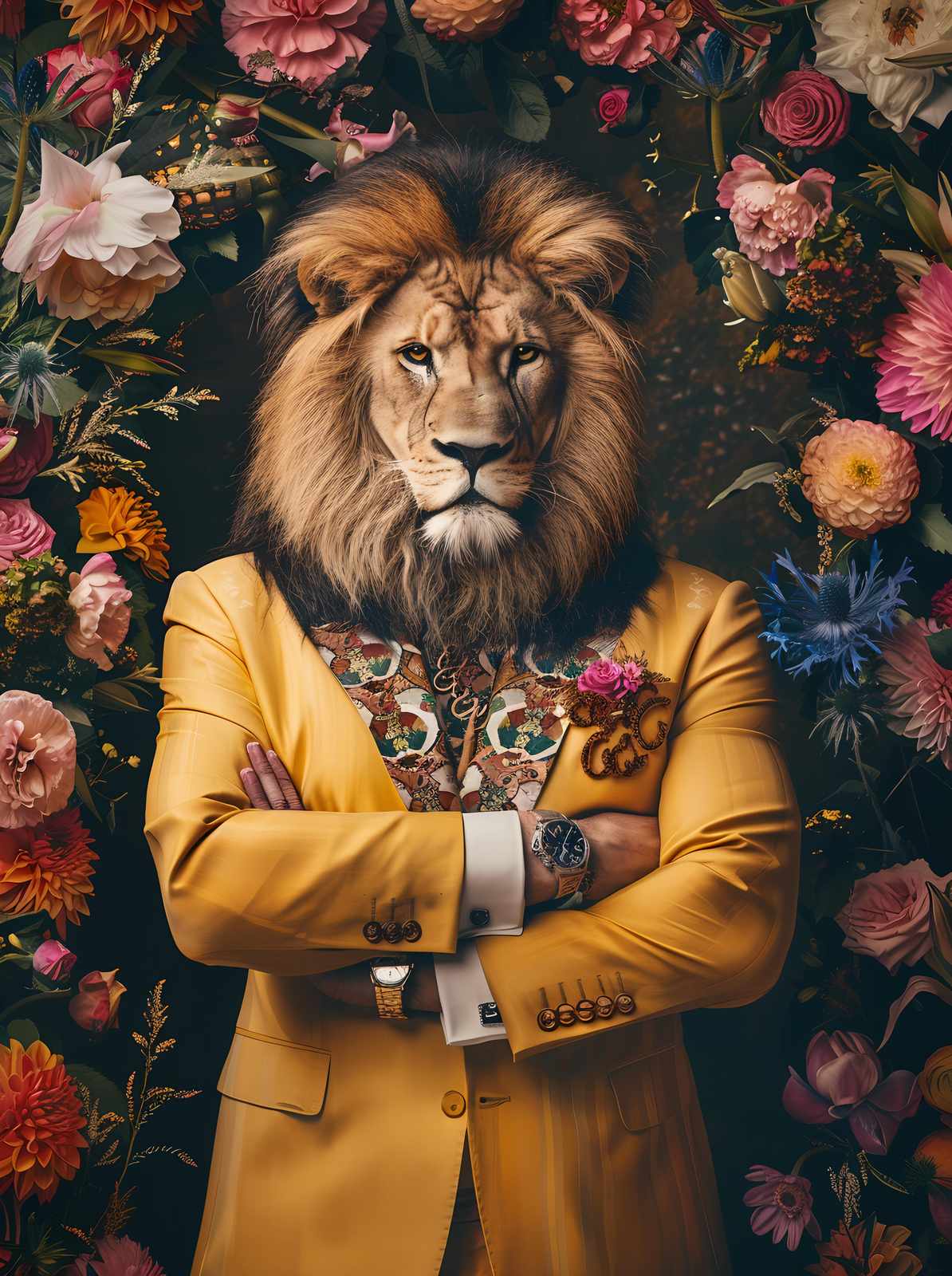Regal Lion Portrait Yellow Suit Wall Art