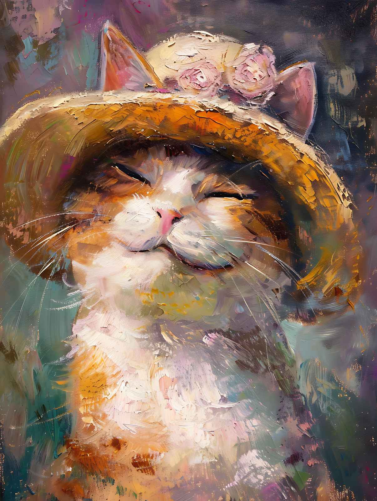 Joyful Cat in Hat Wall Art - Pet Art