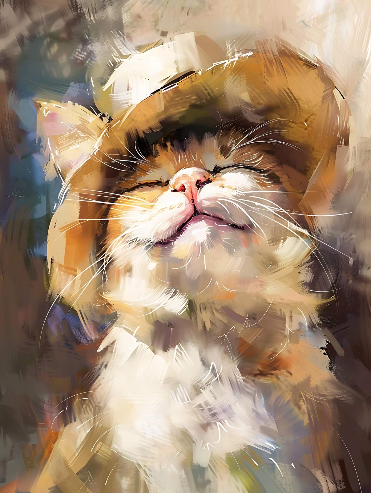 Whimsical Cat Hat Abstract Art Wall Art