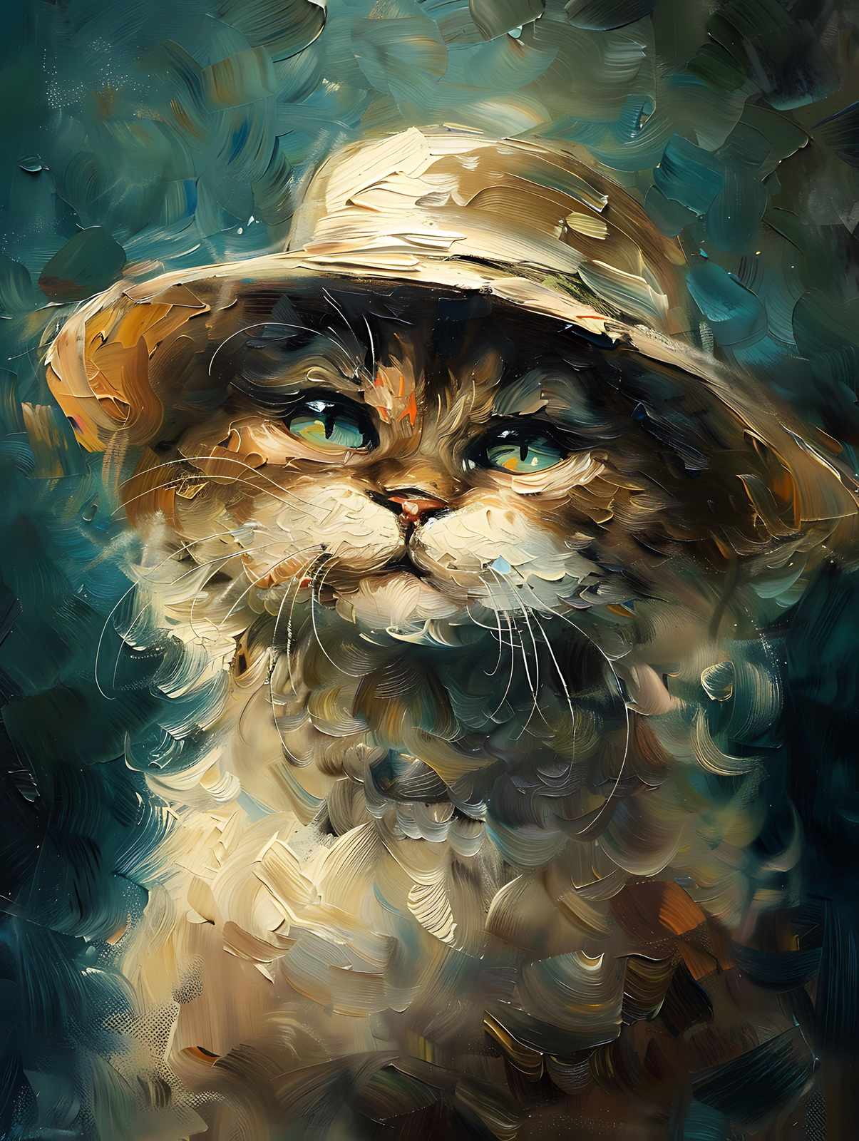 Majestic Hat Cat Oil Painting Wall Art