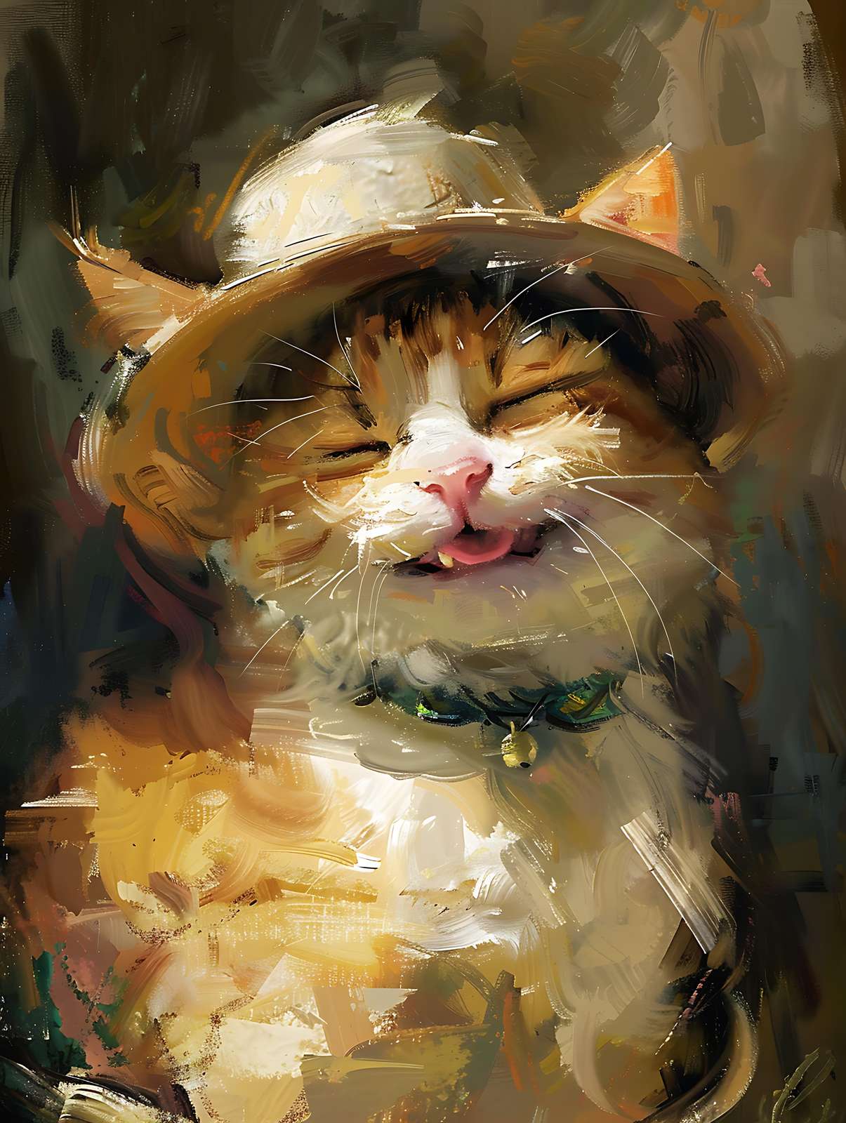 Joyful Whiskers: Cute Cat with Hat Wall Art