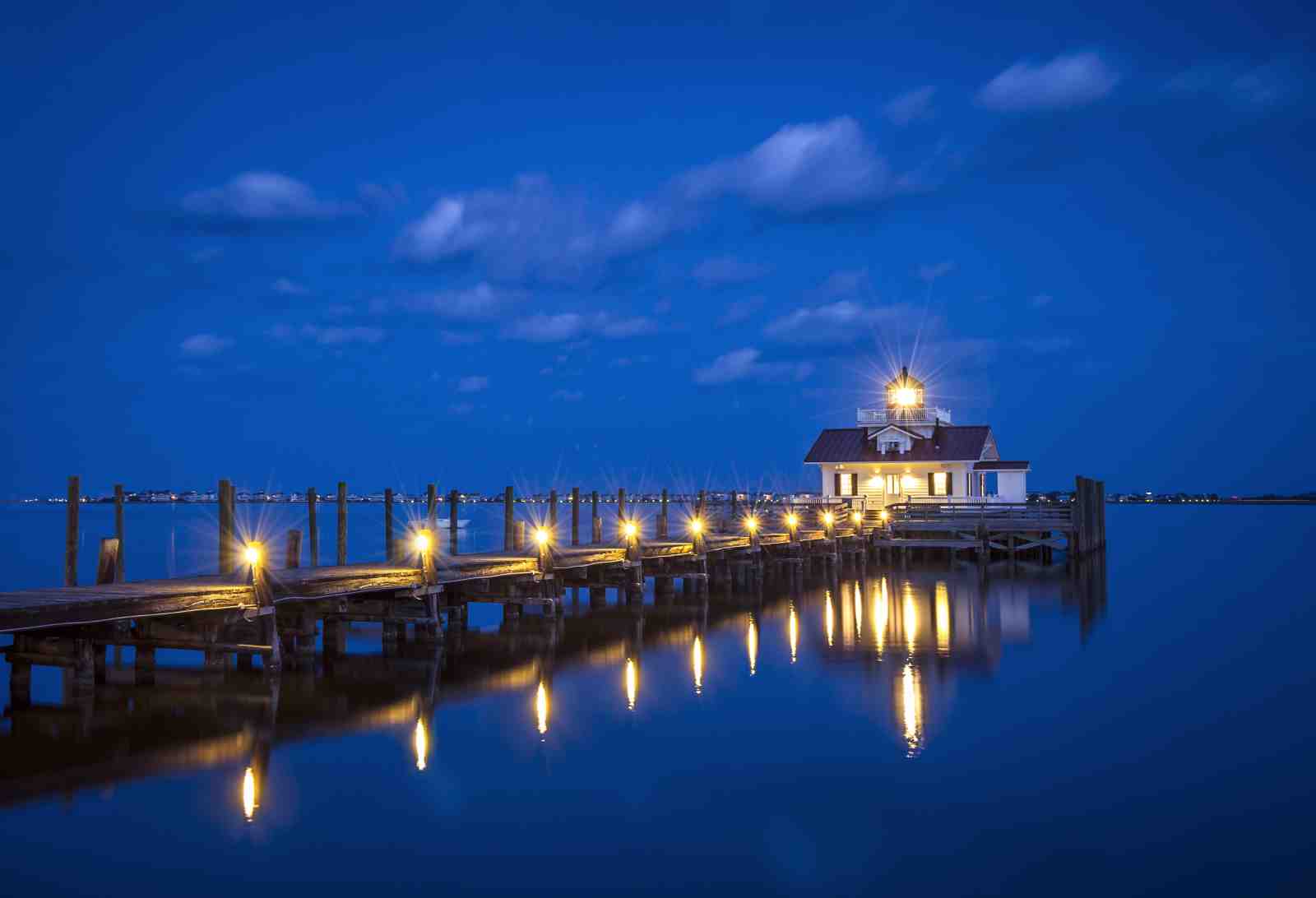 Enchanting Lighthouse Pier Nightscape Wall Art