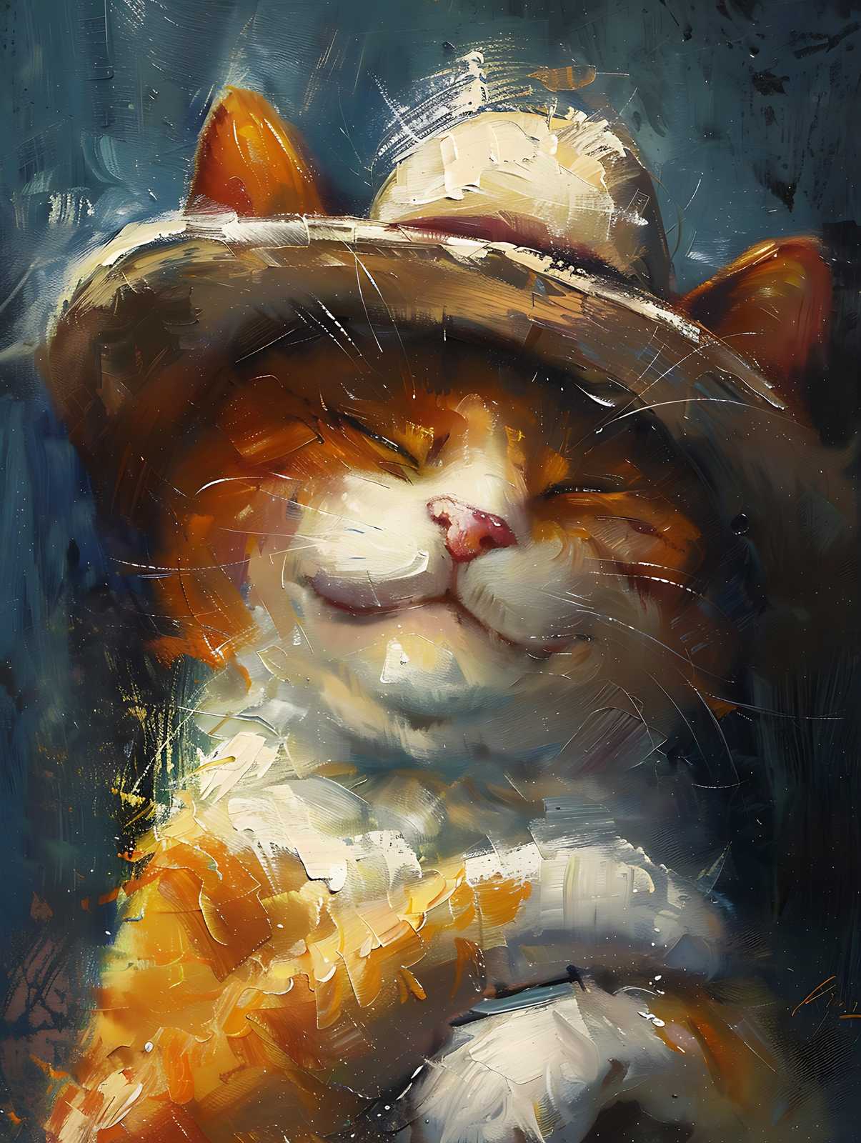 Whimsical Orange Cat Hat Wall Art