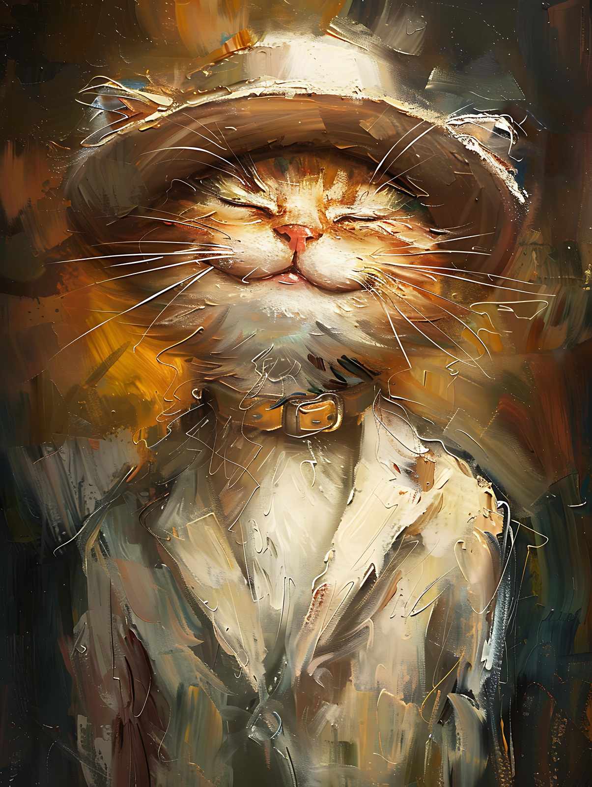 Joyful Cat in Hat Wall Art