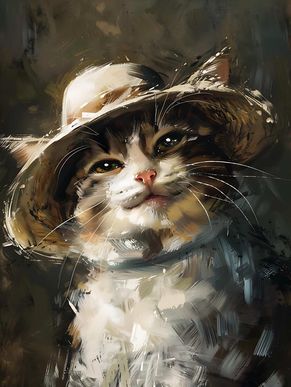 Charming Cat in Hat Fine Art Wall Art