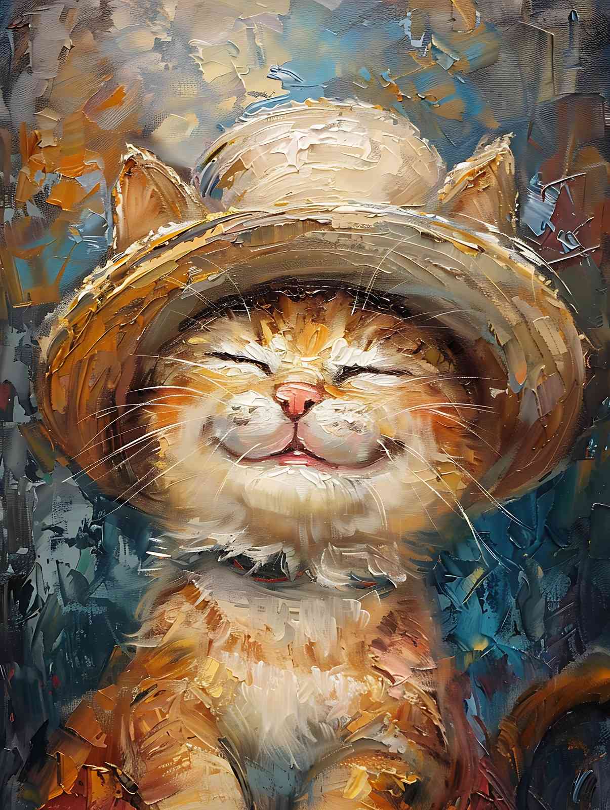 Joyful Cat in Hat Wall Art