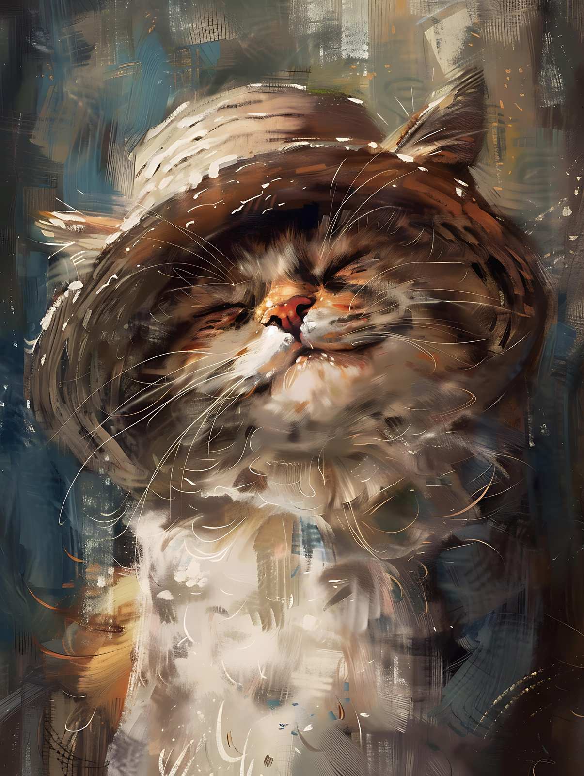 Happy Cat with Hat Abstract Wall Art