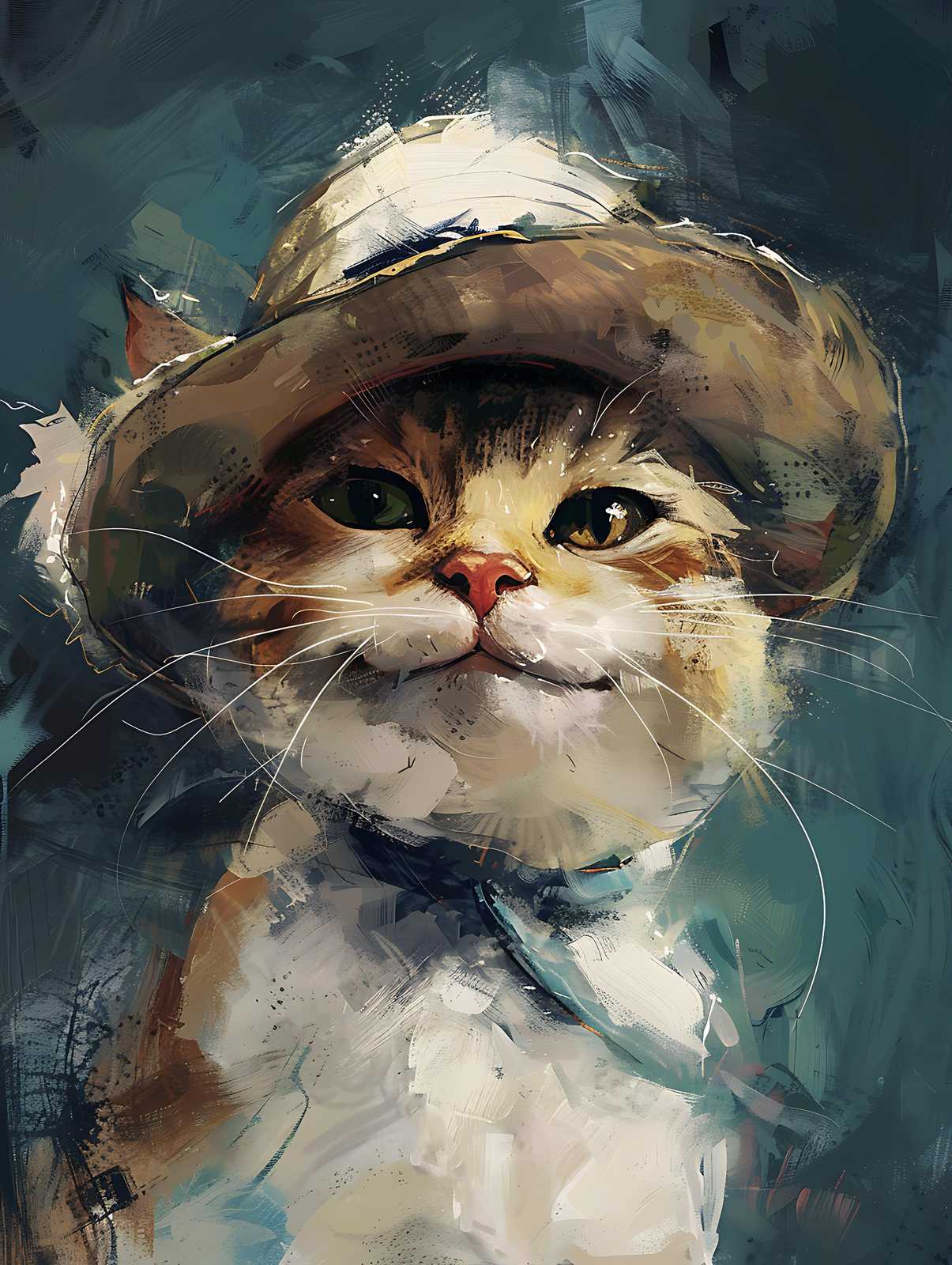 Whimsical Cat with Hat Wall Art