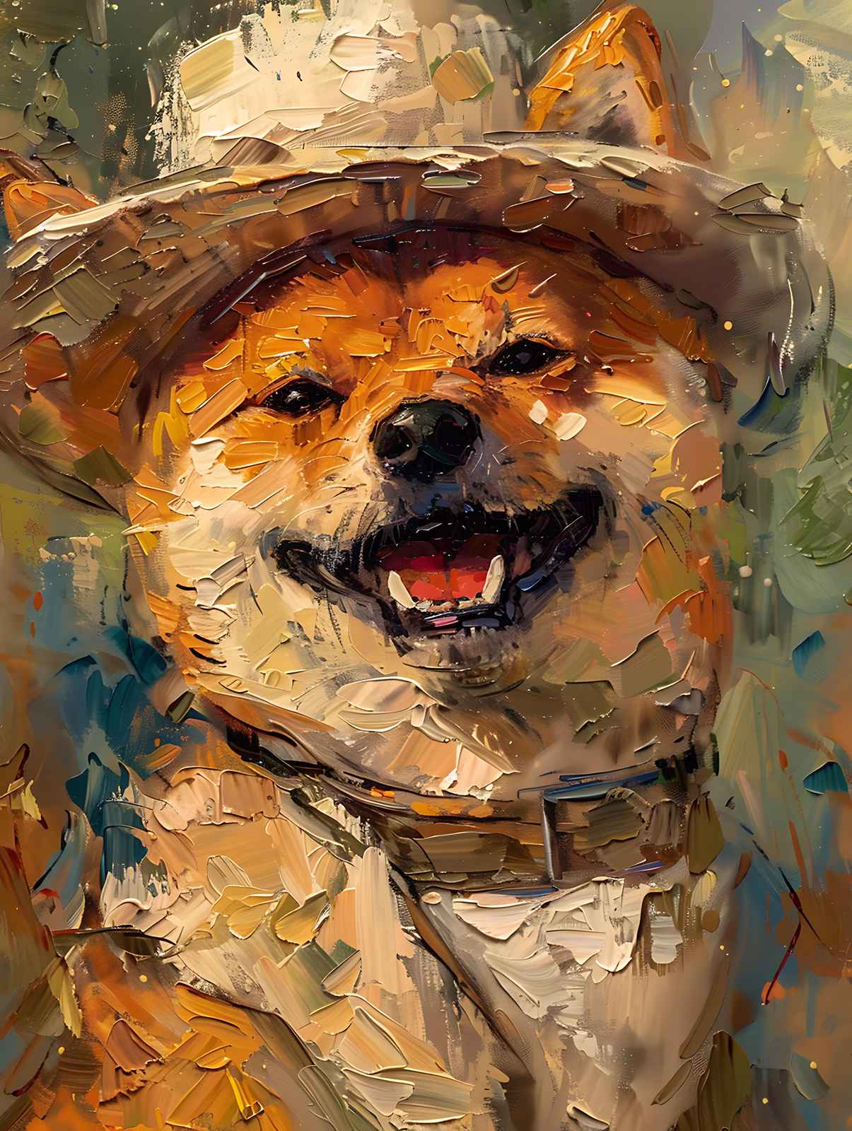 Joyful Shiba Inu Textured Oil Painting Wall Art