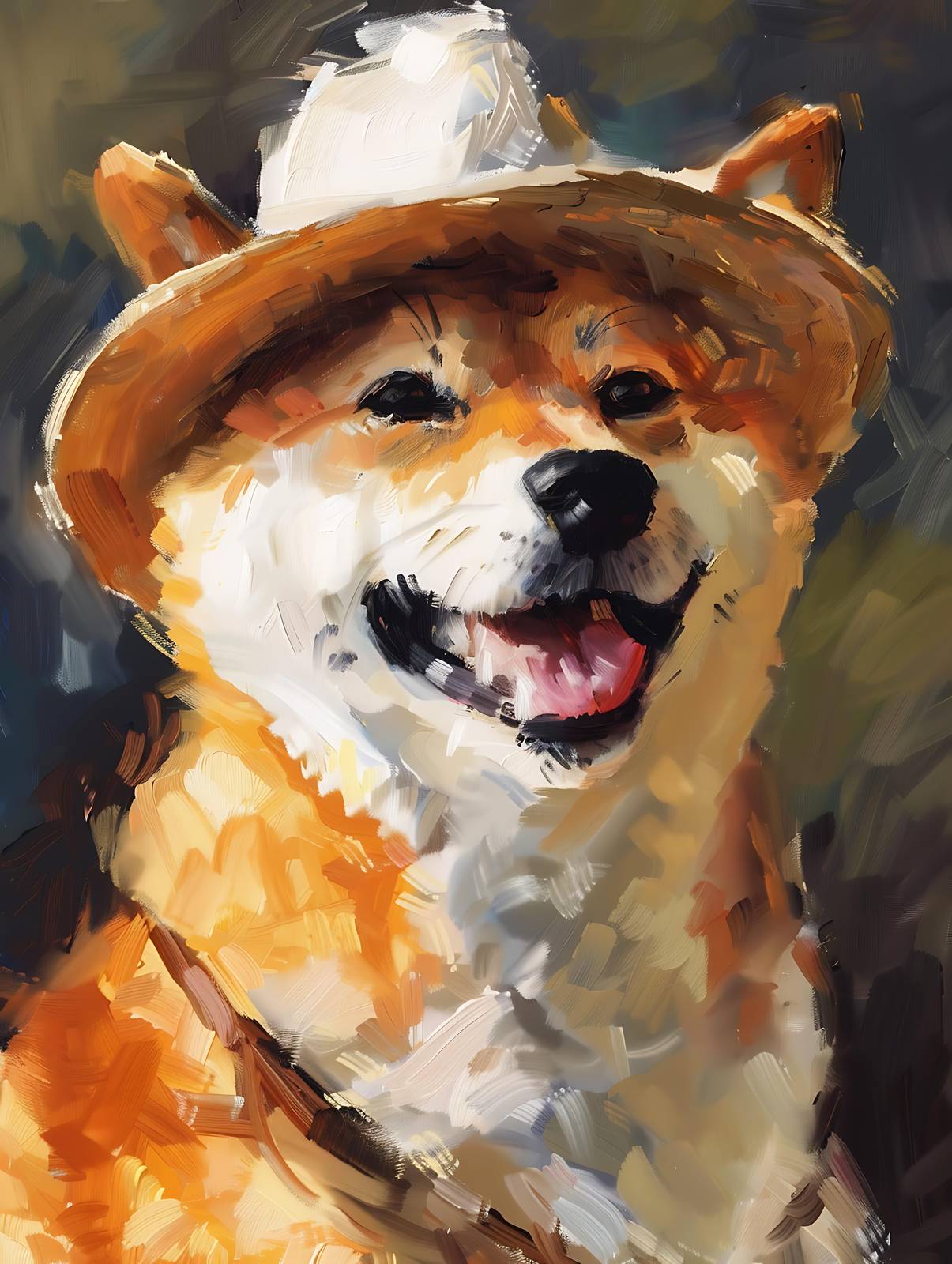 Happy Shiba Inu Cowboy Hat Wall Art