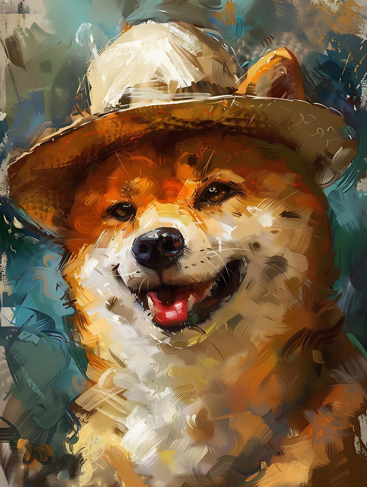 Joyful Shiba Inu Hat Art Wall Art
