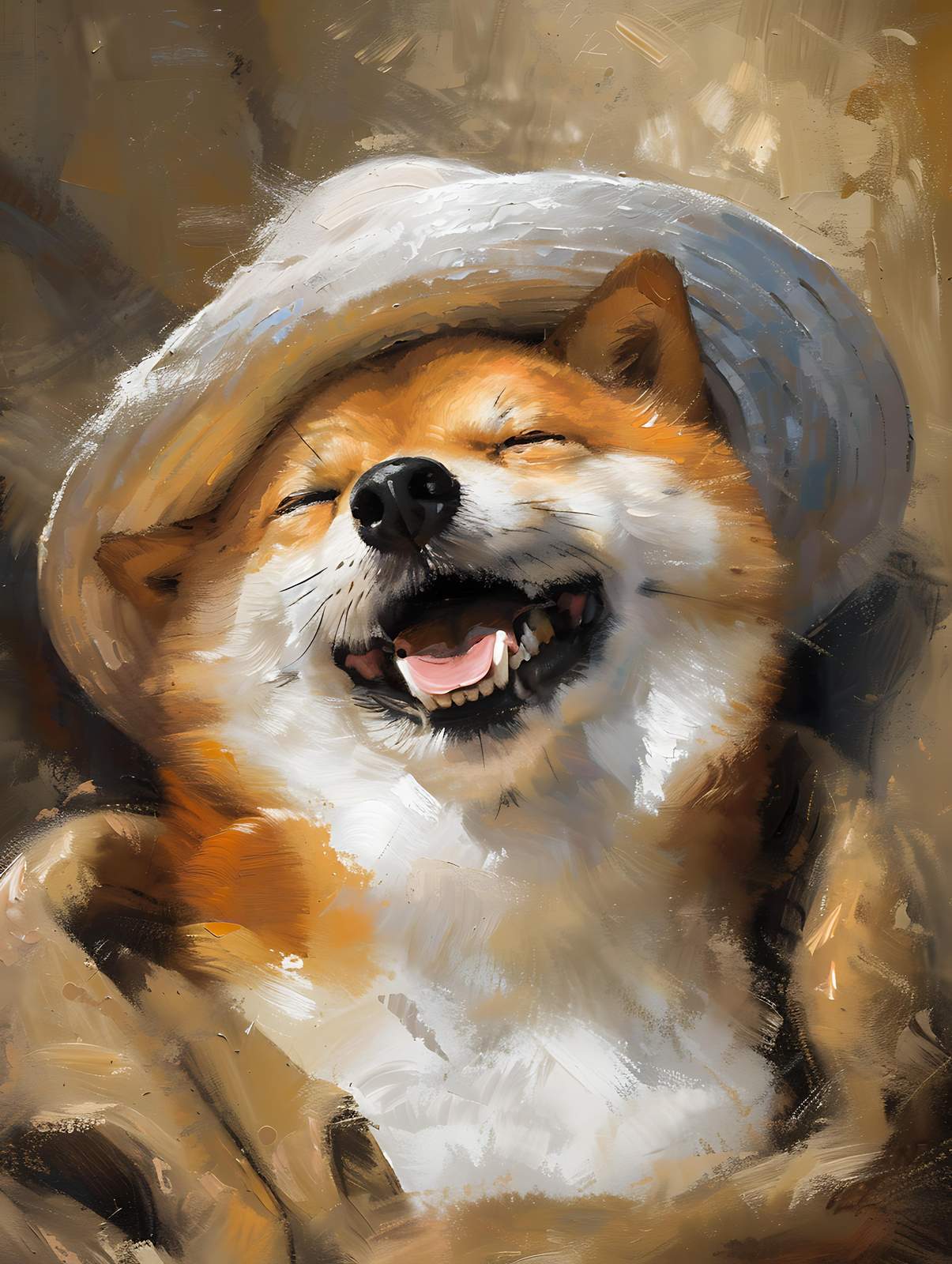 Joyful Shiba Inu with Hat Wall Art