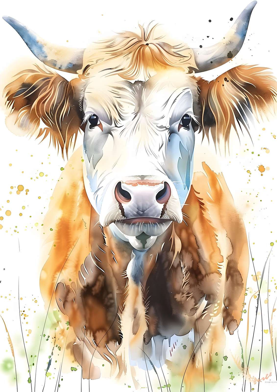 Majestic Highland Cow Watercolor Wall Art