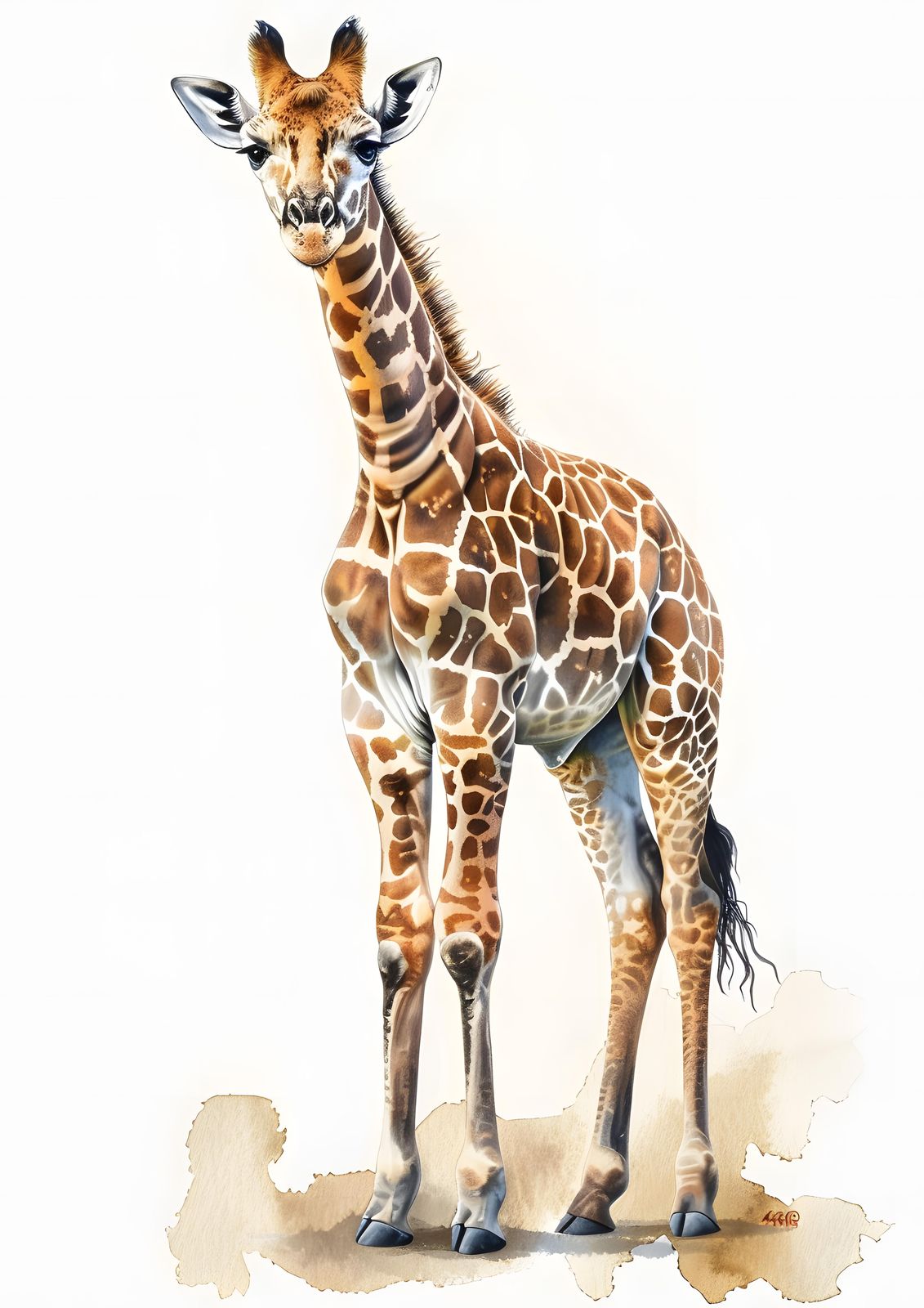Majestic Baby Giraffe Watercolor Wall Art