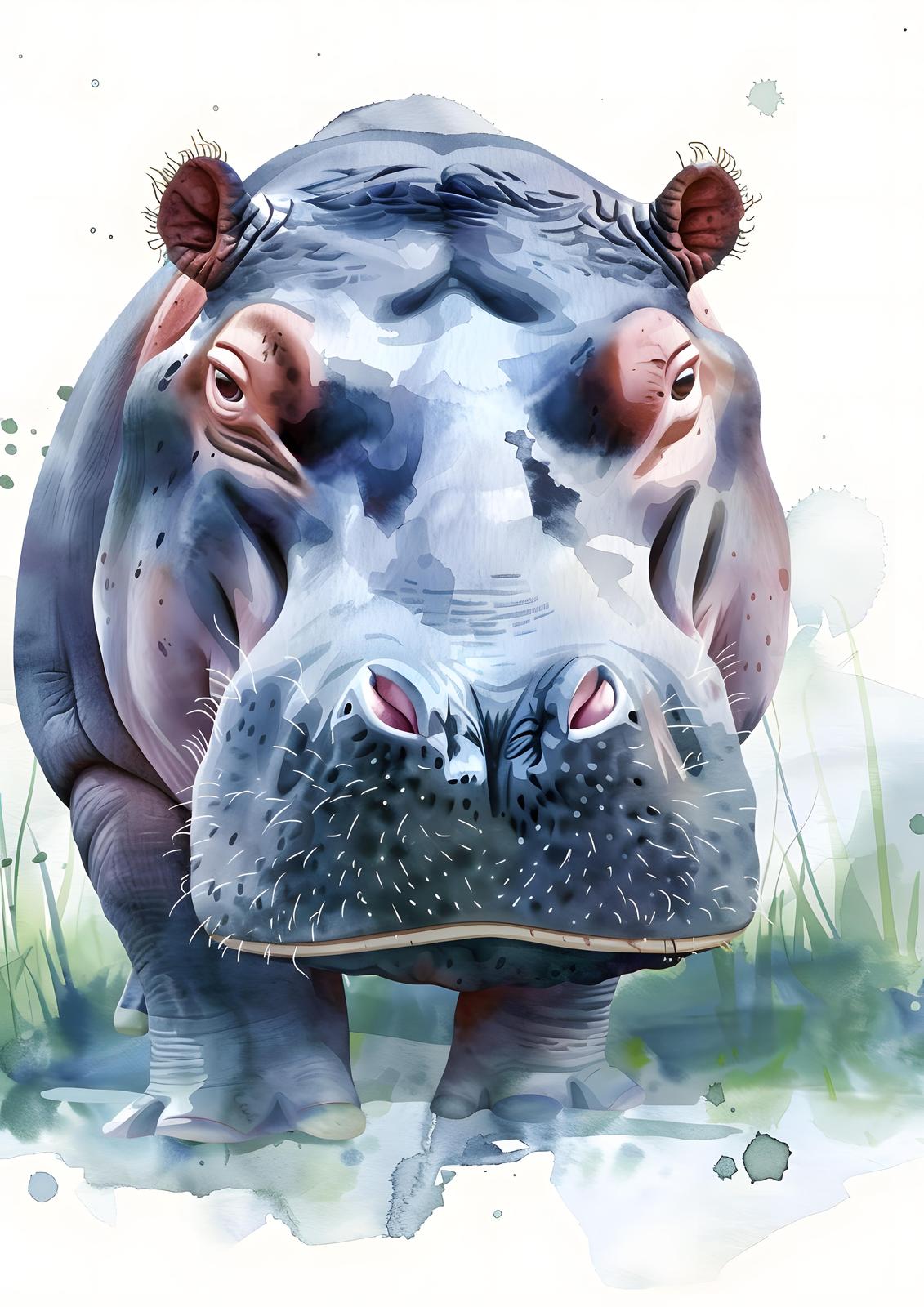 Majestic Hippo Watercolor Wall Art