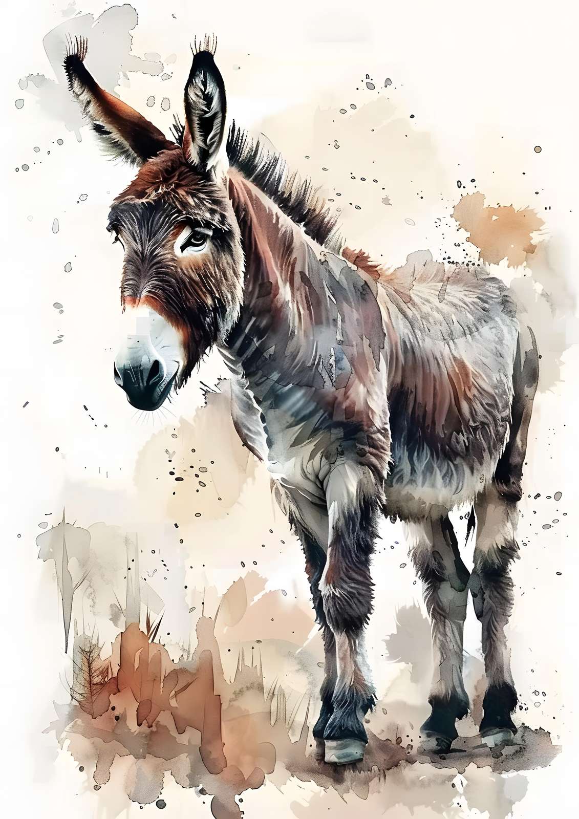 Charming Donkey Watercolor Wall Art