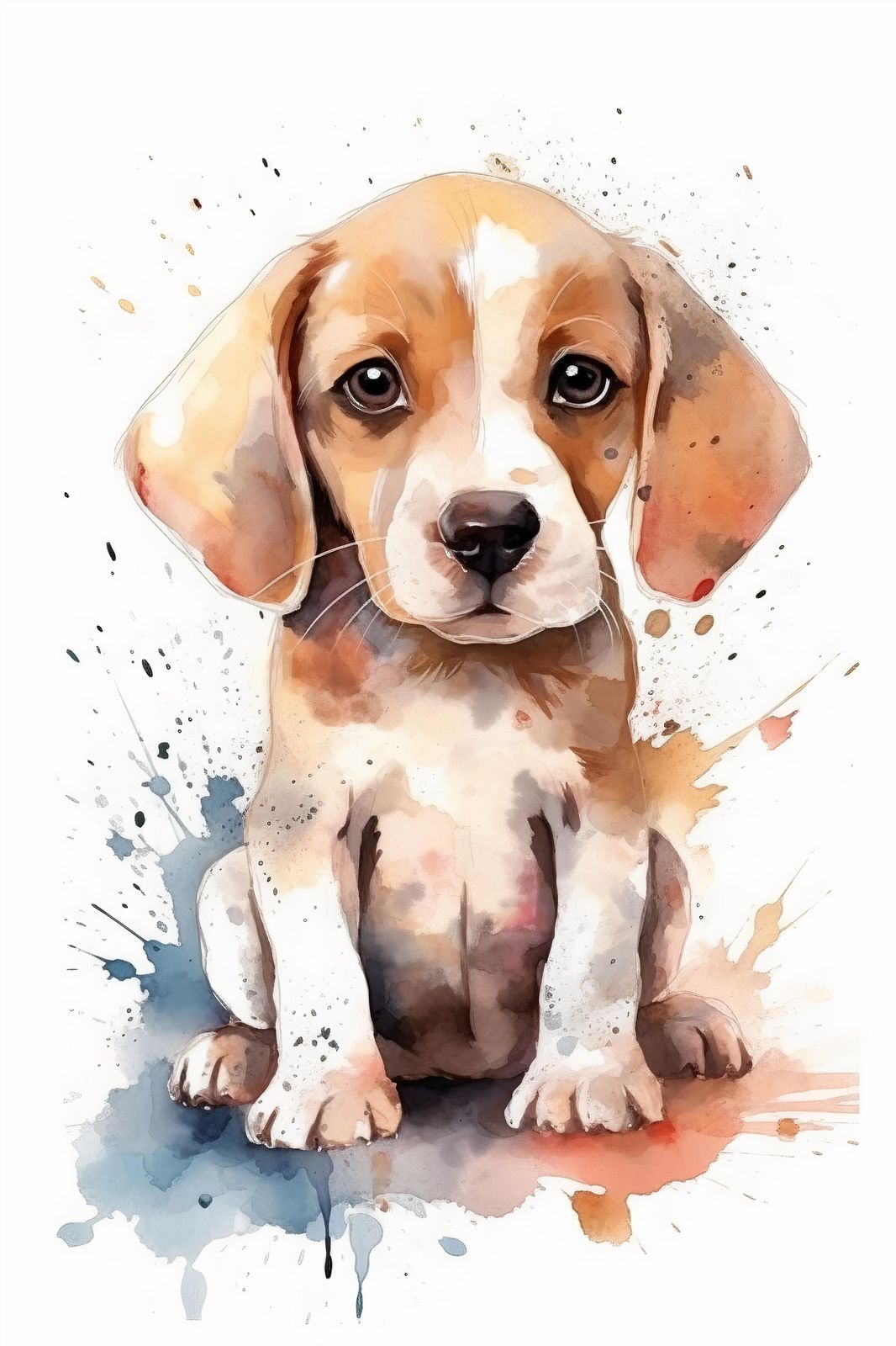 Adorable Beagle Puppy Watercolor Wall Art