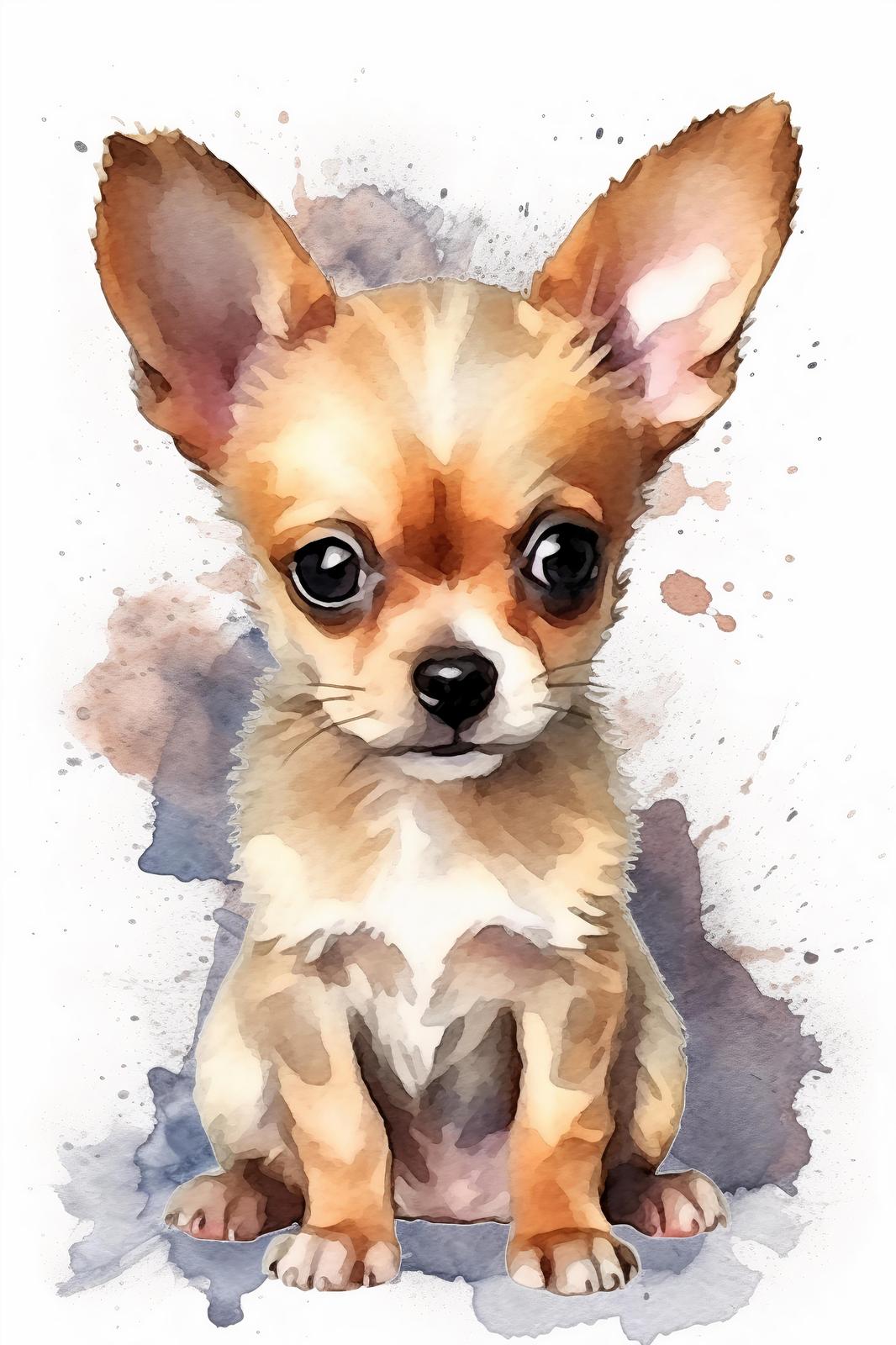 Adorable Chihuahua Puppy Watercolor Wall Art