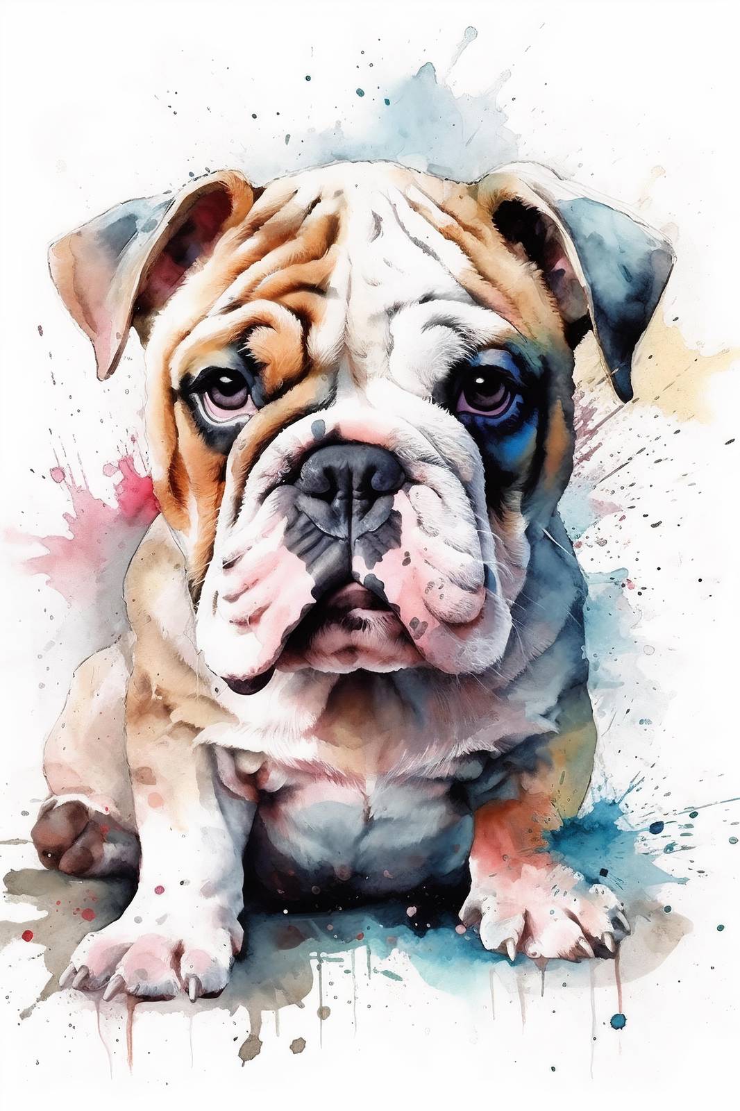 Adorable Bulldog Watercolor Art Wall Art